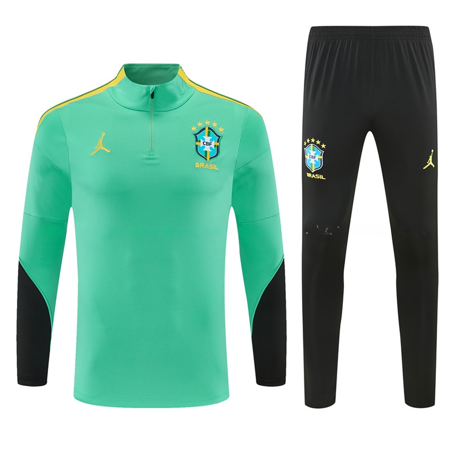 Brazil 2026 Long Sleeve Training Set - Light Green Top & Black Pants - JerseysGala