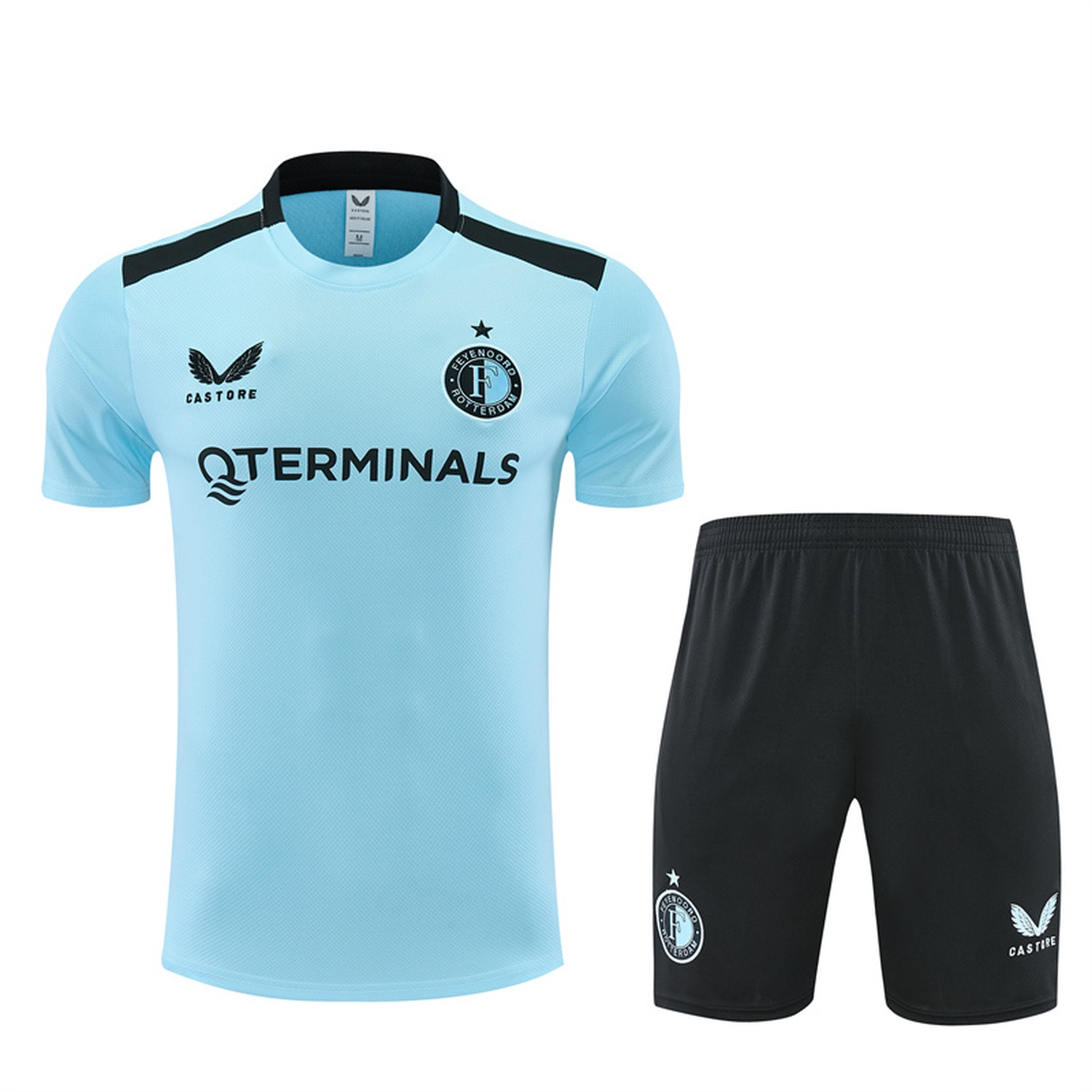 Feyenoord 26-27 Kids Short-Sleeve Training Set - Light Blue Top & Black Shorts - JerseysGala