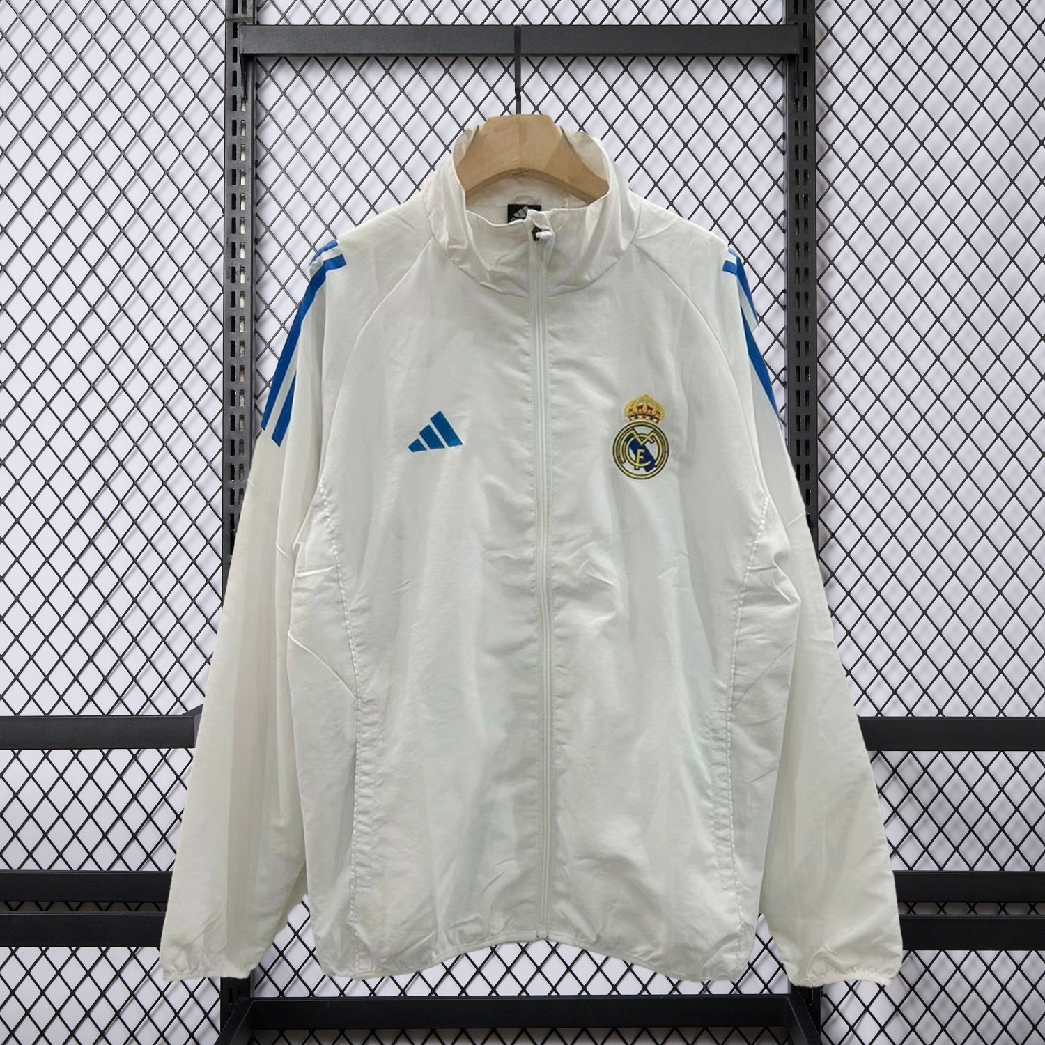 Real Madrid 25-26 White With Blue Special Windbreaker Jacket - JerseysGala