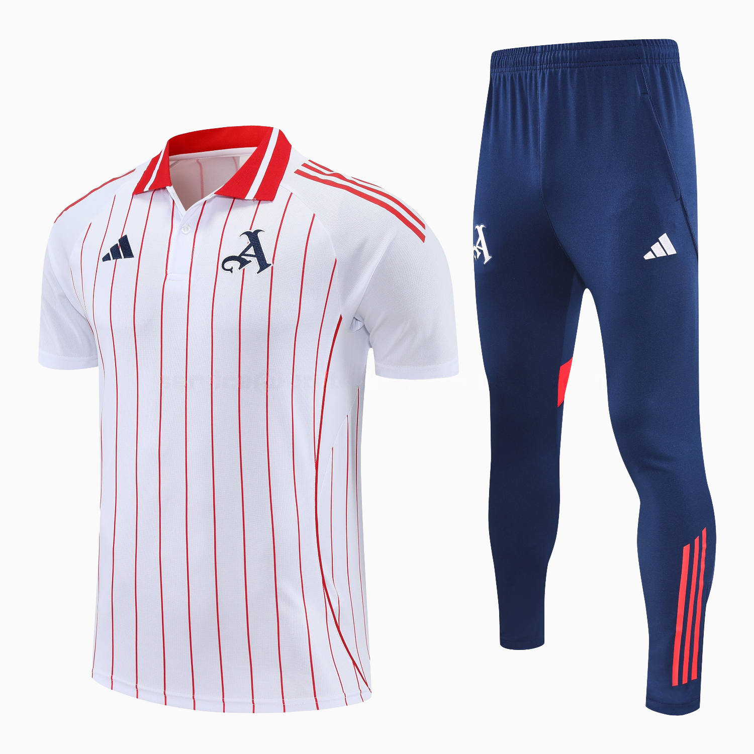 Arsenal 25-26 POLO Short-Sleeve Training Set - White Top and Deep Blue Pants - JerseysGala
