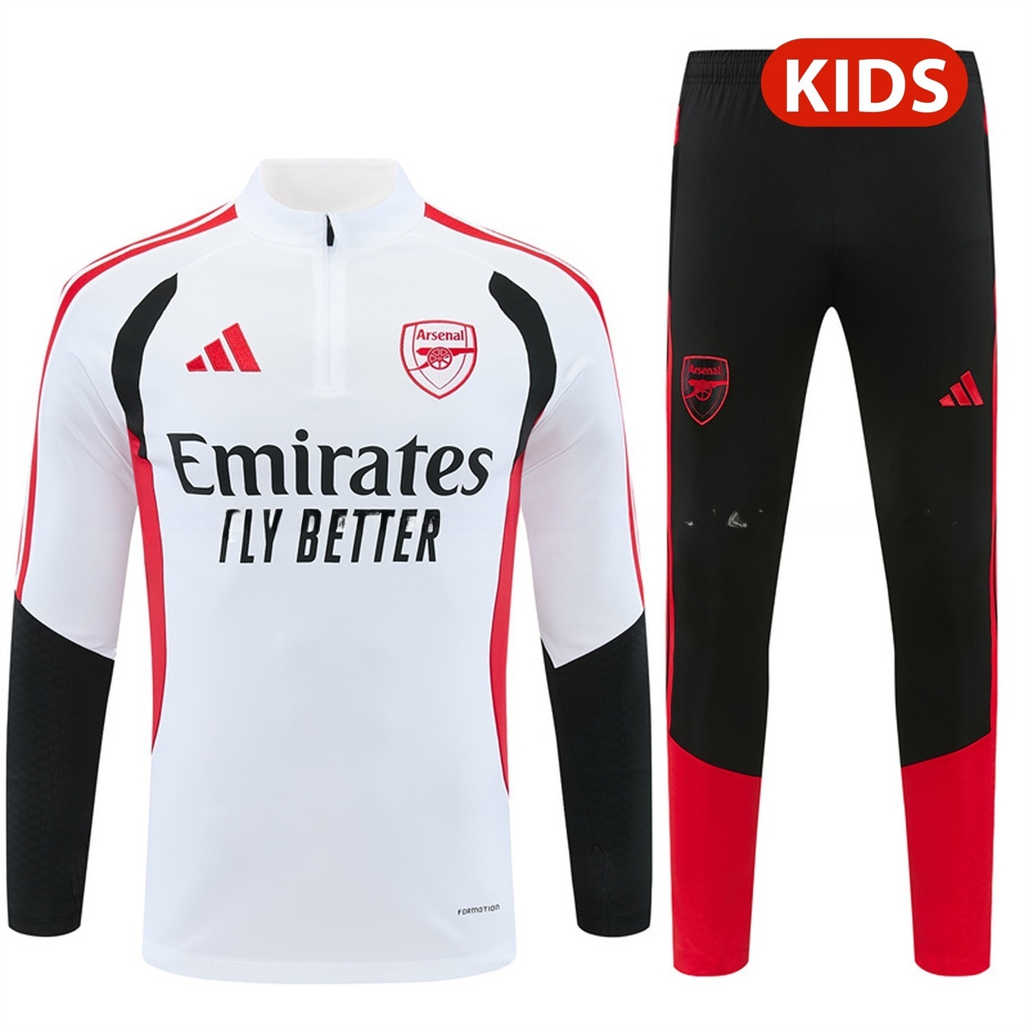 Arsenal 26-27 Kids Long Sleeve Training Set - White Top & Black Pants - JerseysGala