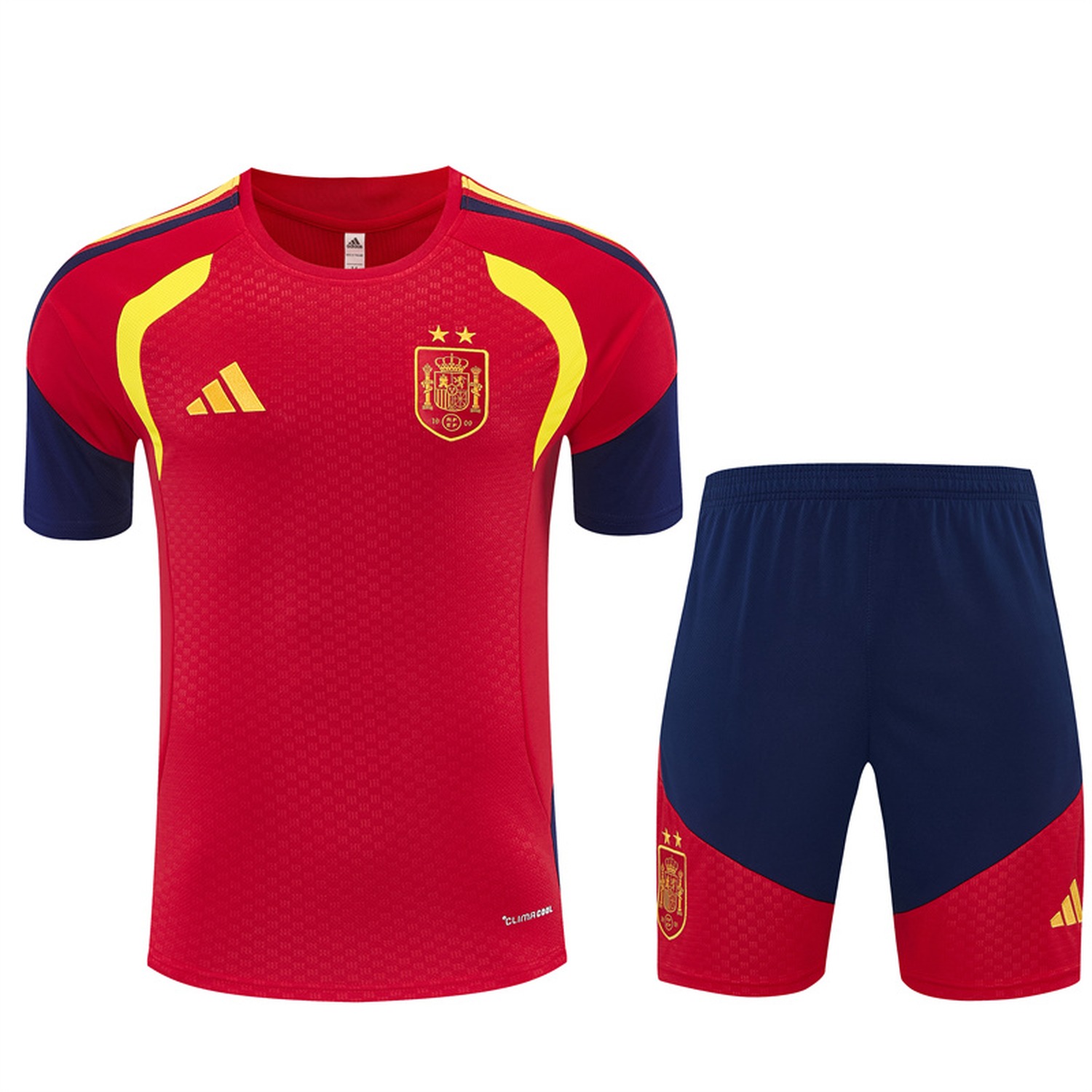 Spain 2026 Two Stars Short-Sleeve Training Set - Red Top & Deep Blue Shorts - JerseysGala