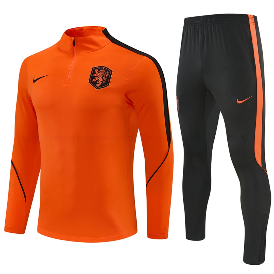 Netherlands 2026 Long Sleeves Training Set - Orange With Black Accents Top & Blue Pants - JerseysGala