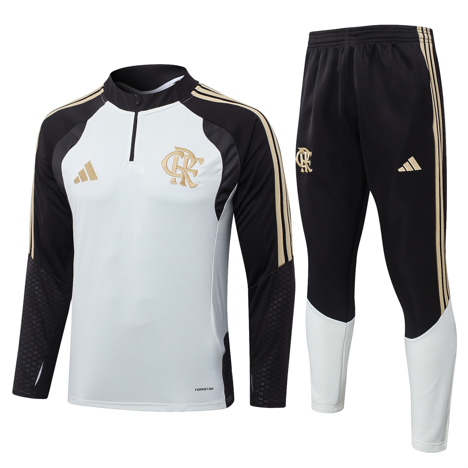 Flamengo 2026 Long Sleeve Training Set - White Top & Black Pants - JerseysGala