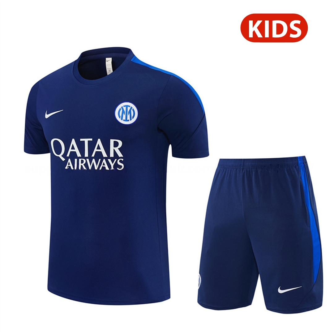 Inter Milan 26-27 Short-Sleeve Kids Training Set - Deep Blue Top & Shorts - JerseysGala