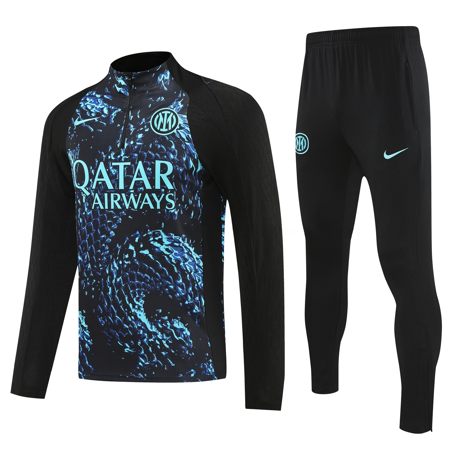 Inter Milan 25-26 Long Sleeve Training Set - Blue Dragon Scales Top & Black Pants - JerseysGala