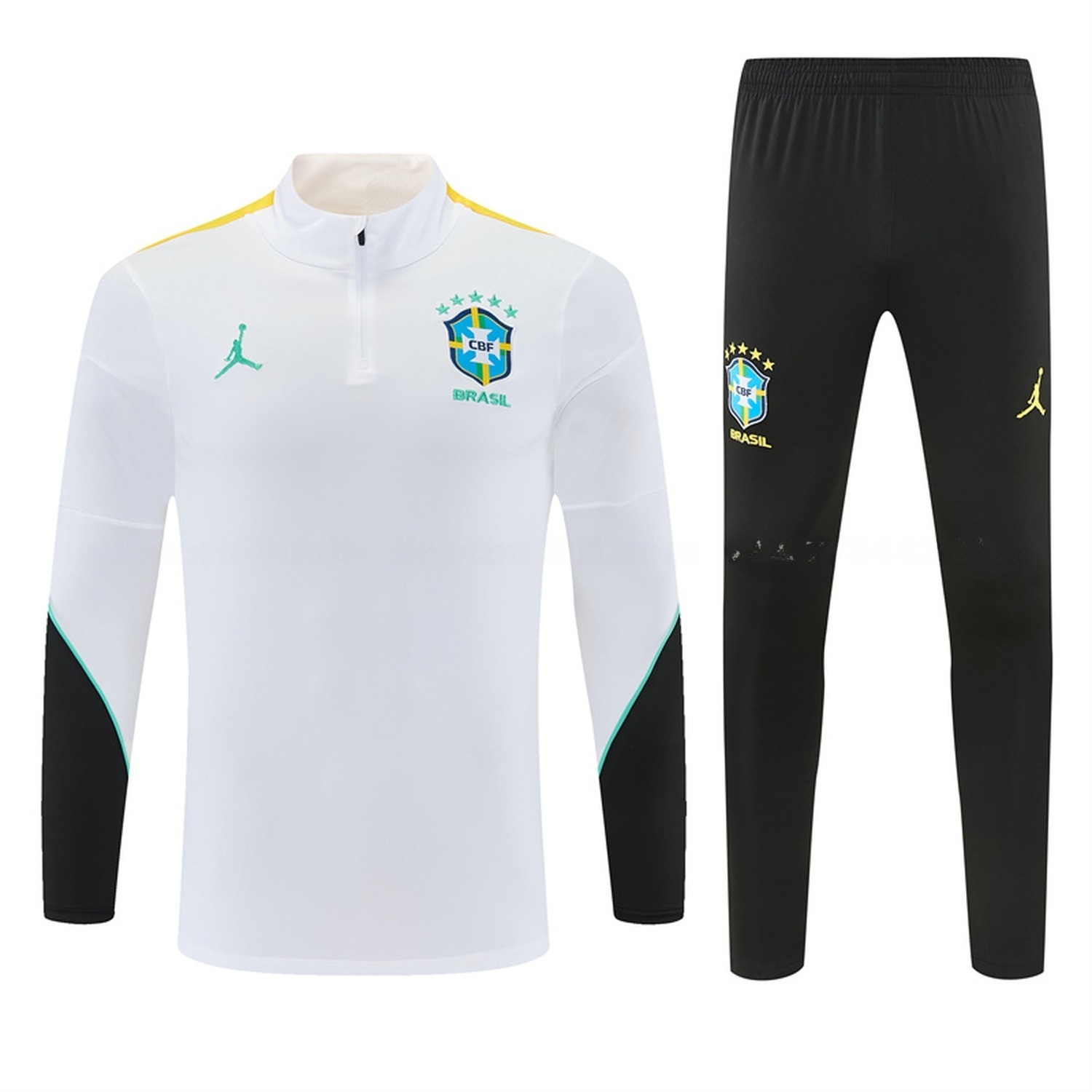 Brazil 2026 Long Sleeve Training Set - White Top & Black Pants - JerseysGala