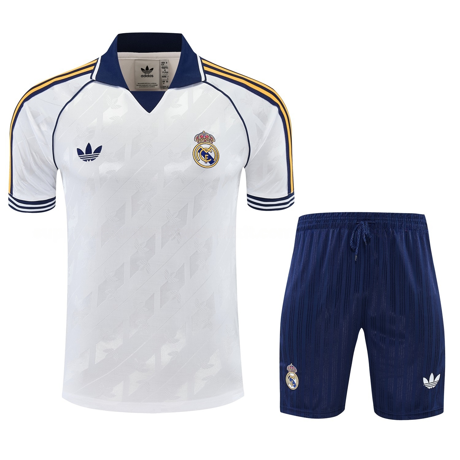 Real Madrid 26-27 Short-Sleeve Training Set - White Top & Navy Blue Shorts - JerseysGala