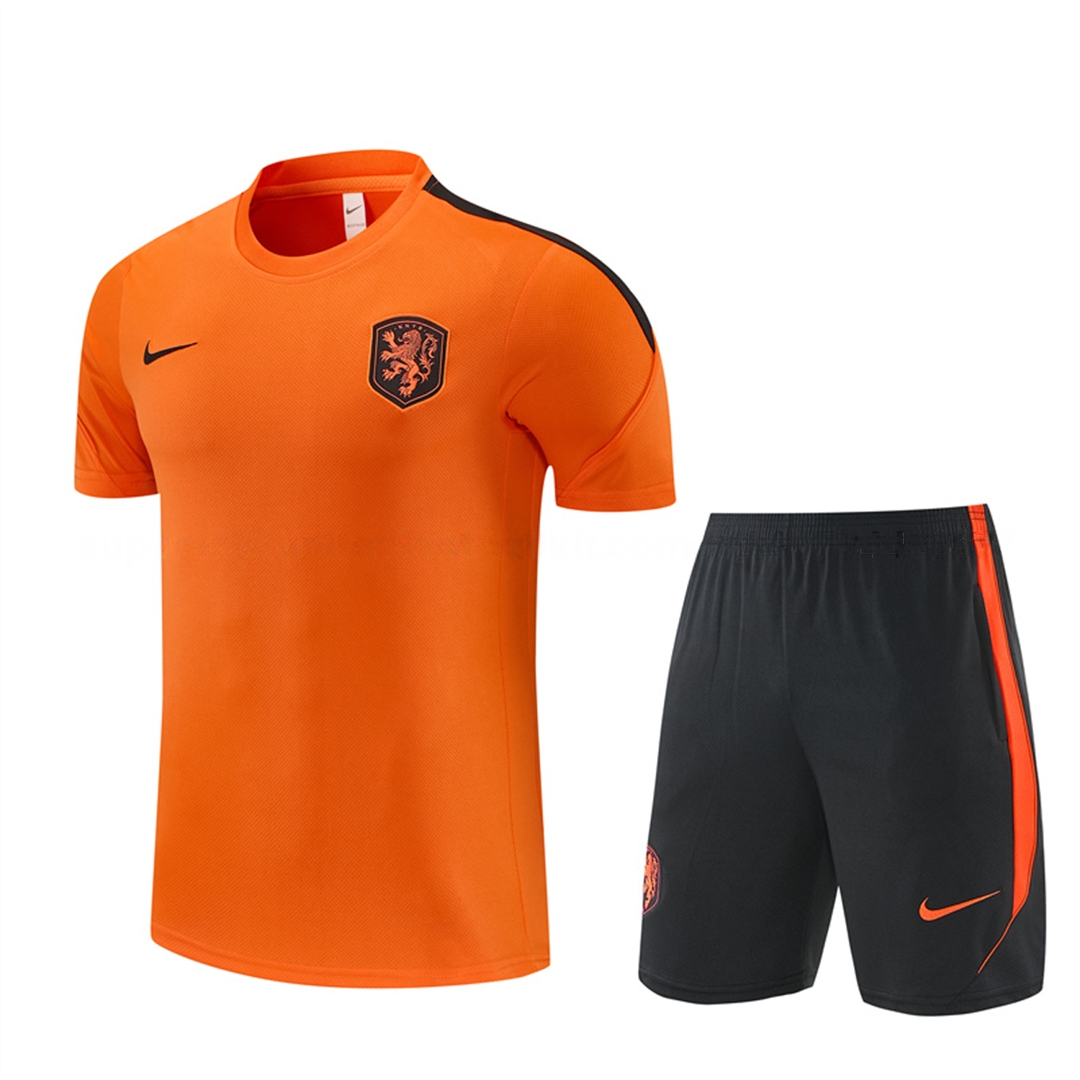 Netherlands 2026 Short-Sleeve Training Set - Orange Top & Black With Orange Accents Pants - JerseysGala