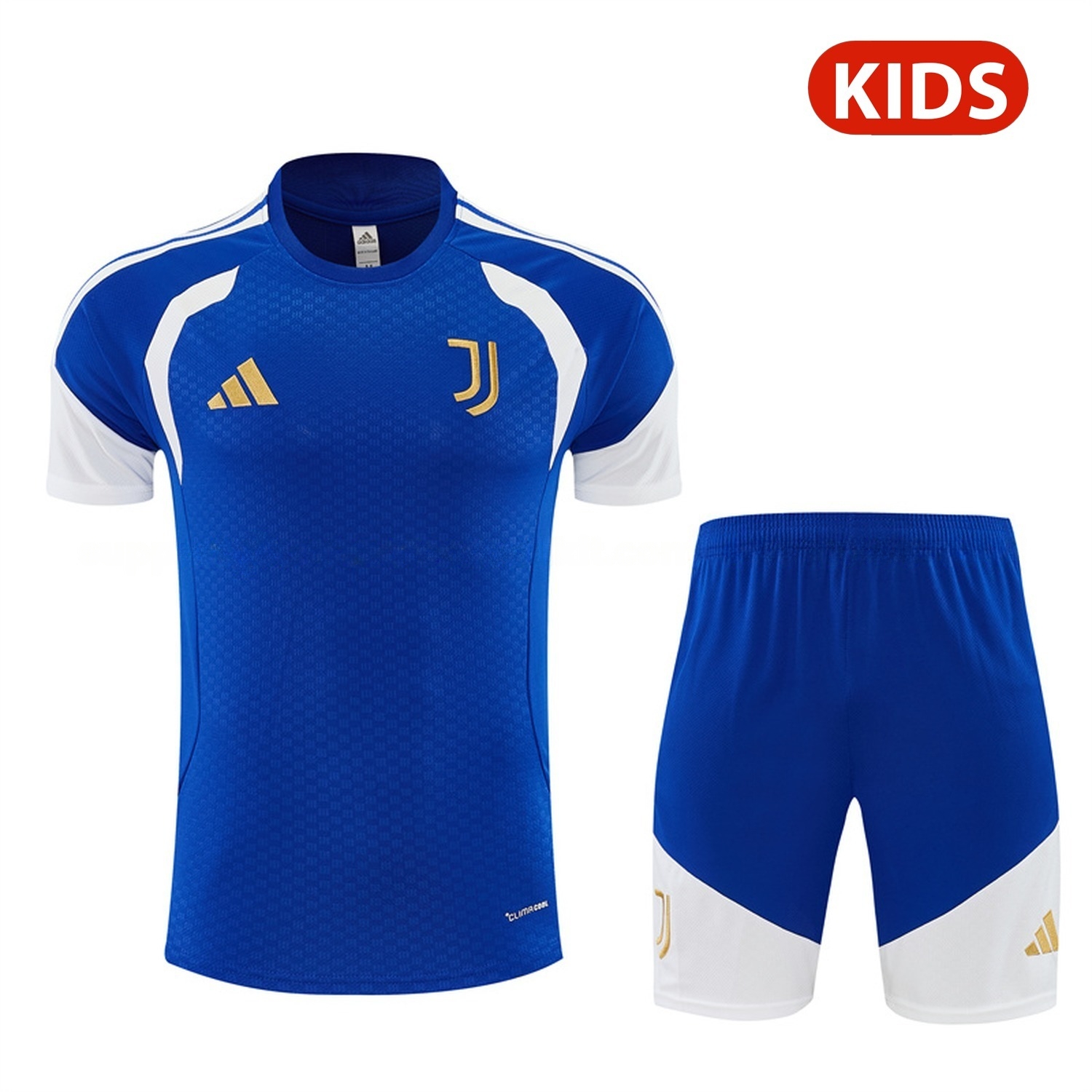 Juventus 26-27 With White Kids Short-Sleeve Training Set - Royal Blue Top & Royal Blue Shorts - JerseysGala