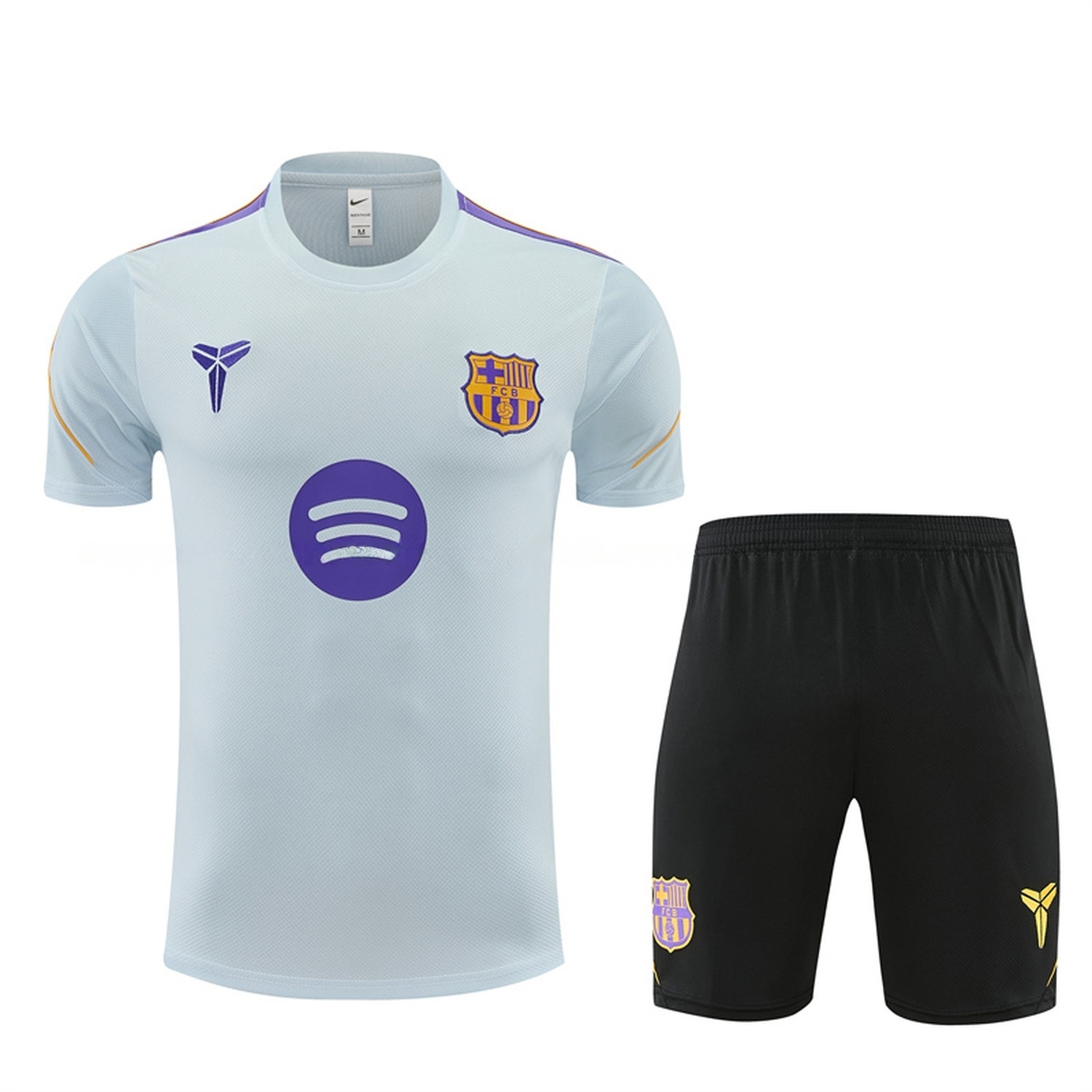 Barcelona 26-27 Short-Sleeve Training Set - Light Grey Top & Black Shorts - JerseysGala