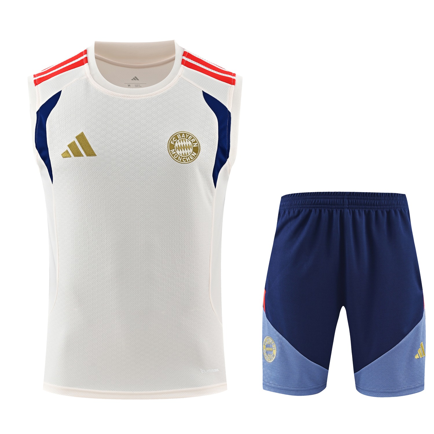 Bayern Munich 26-27 Vest Training Set - Cream Vest and Deep Blue With Light Blue Accents Shorts - JerseysGala