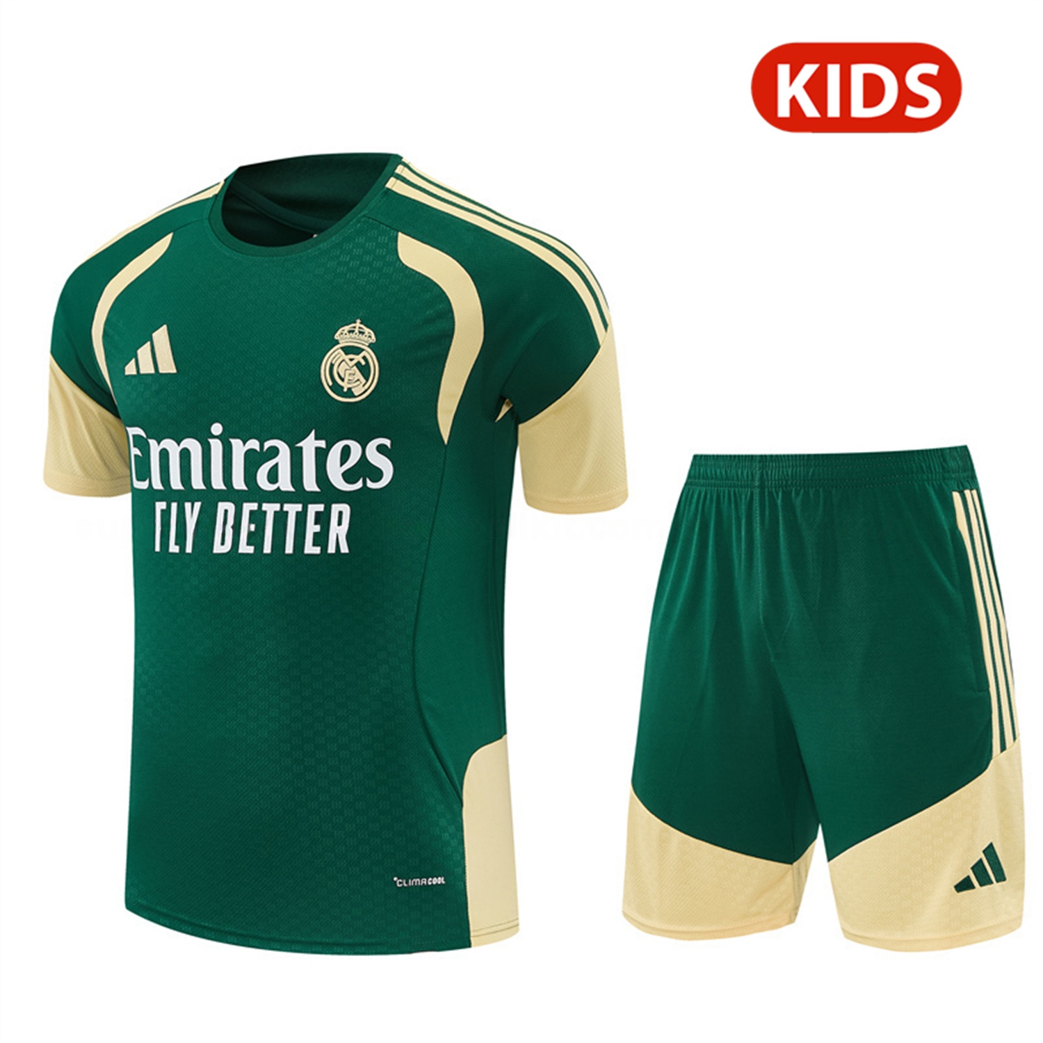 Real Madrid 26-27 Kids Short-Sleeve Training Set - Green Top & Green Shorts - JerseysGala