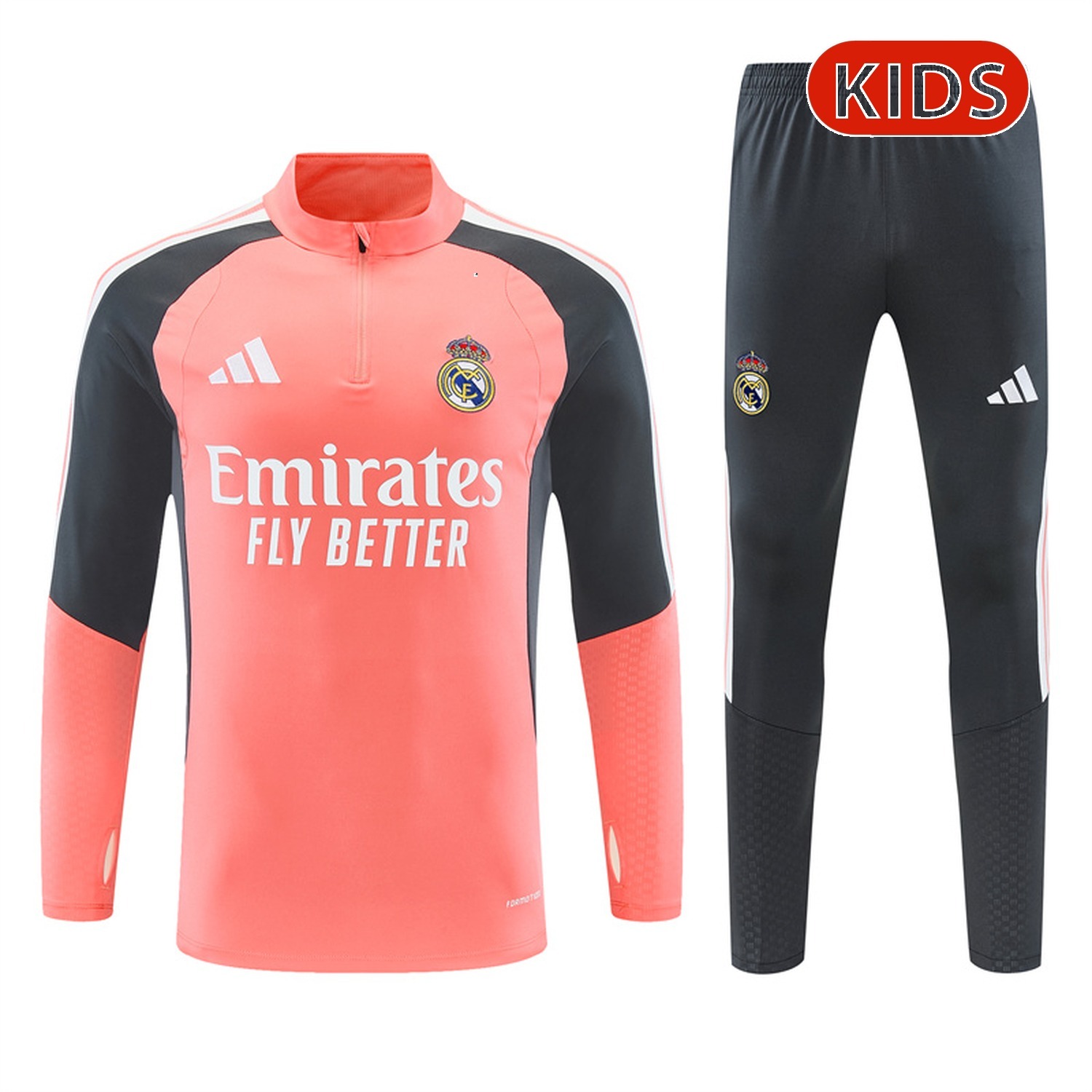 Real Madrid 26-27 Kids Long Sleeve Training Set - Pink Top & Deep Grey Pants - JerseysGala