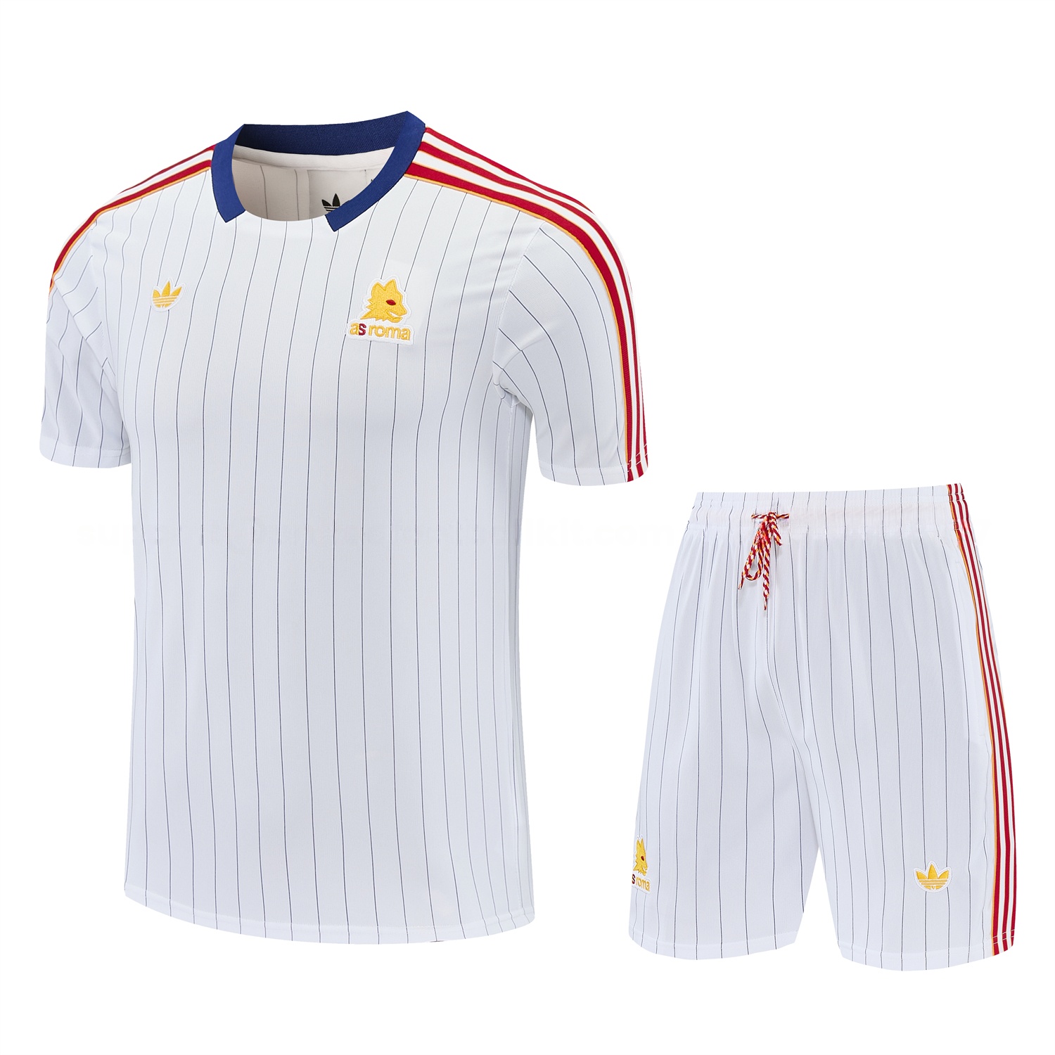 Roma 25-26 Retro Style Short-Sleeve Training Set - White Top & White Pants - JerseysGala