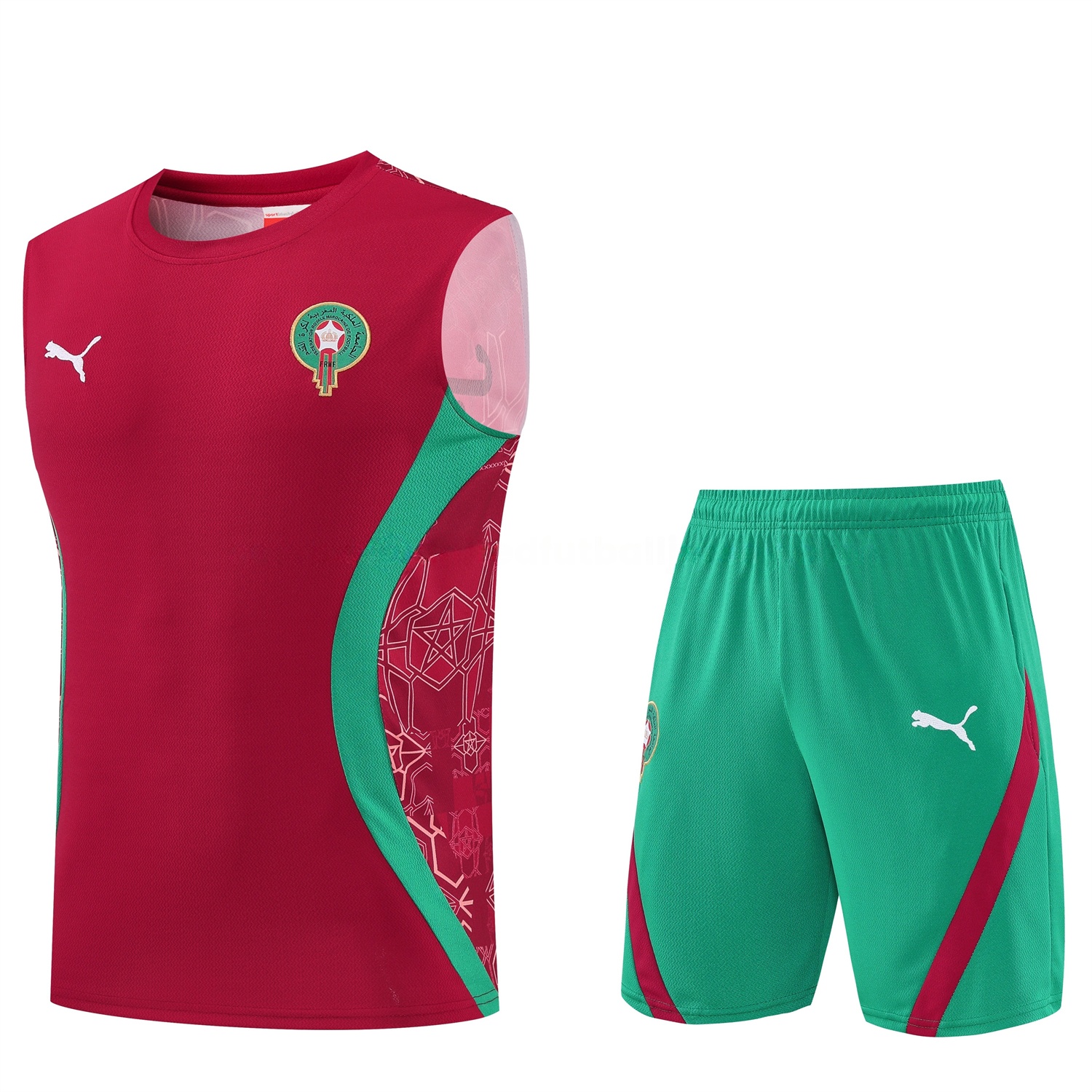 Morocco 2026 Vest Training Set - Red Top and Green Shorts - JerseysGala