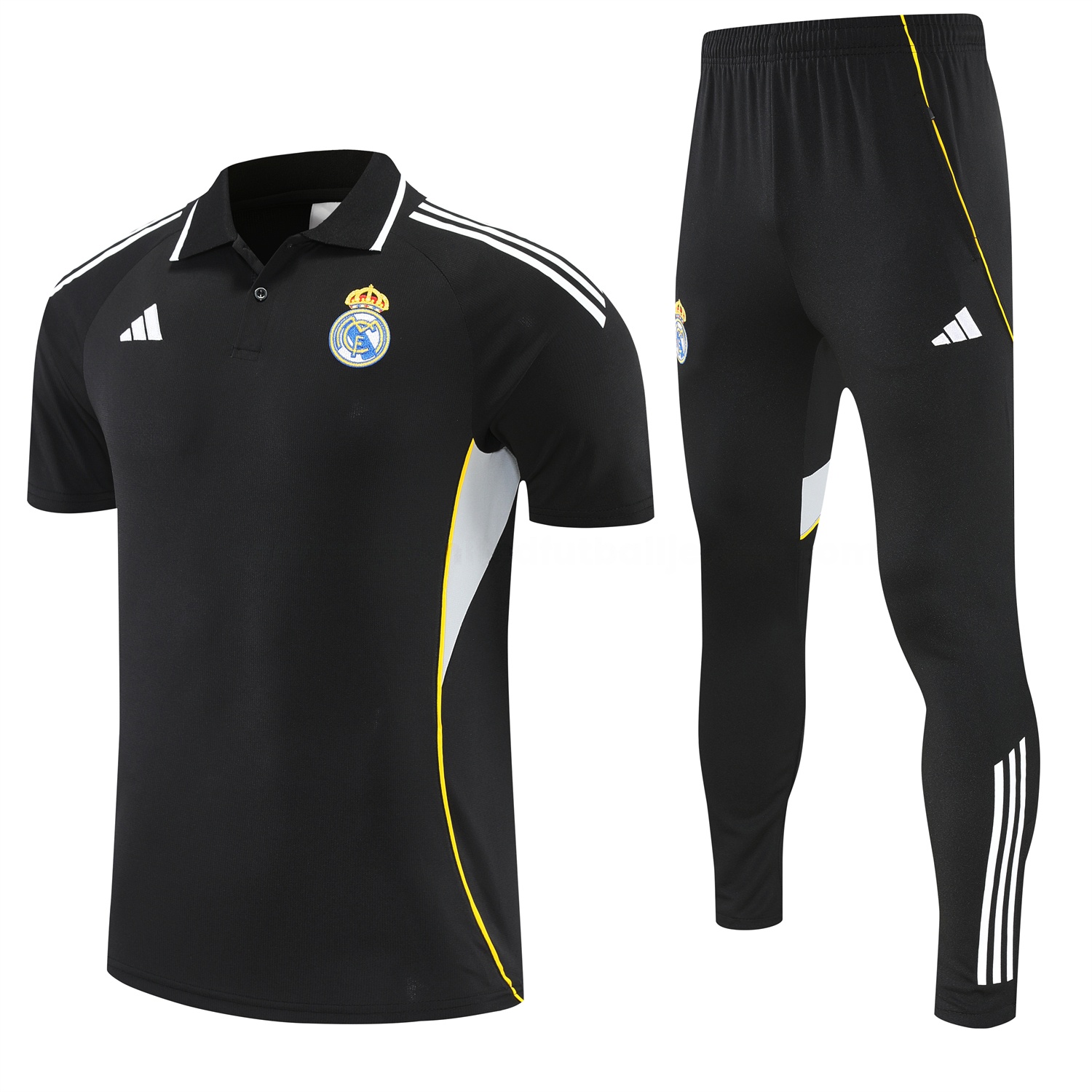 Real Madrid 25-26 POLO Short-Sleeve Training Set - Black Top and Black Pants - JerseysGala