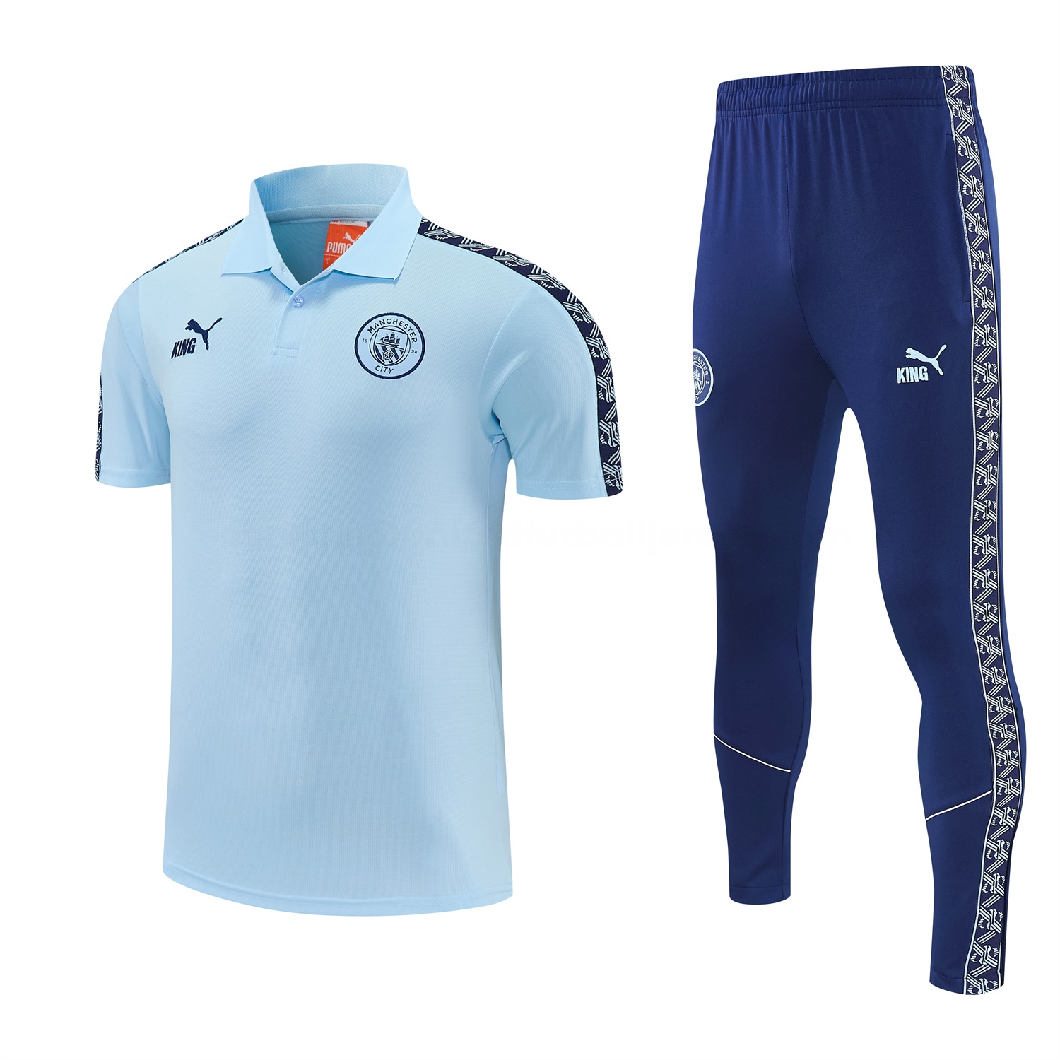Manchester City 25-26 POLO Short-Sleeve Training Set - Light Blue Top and Dark Blue Pants - JerseysGala