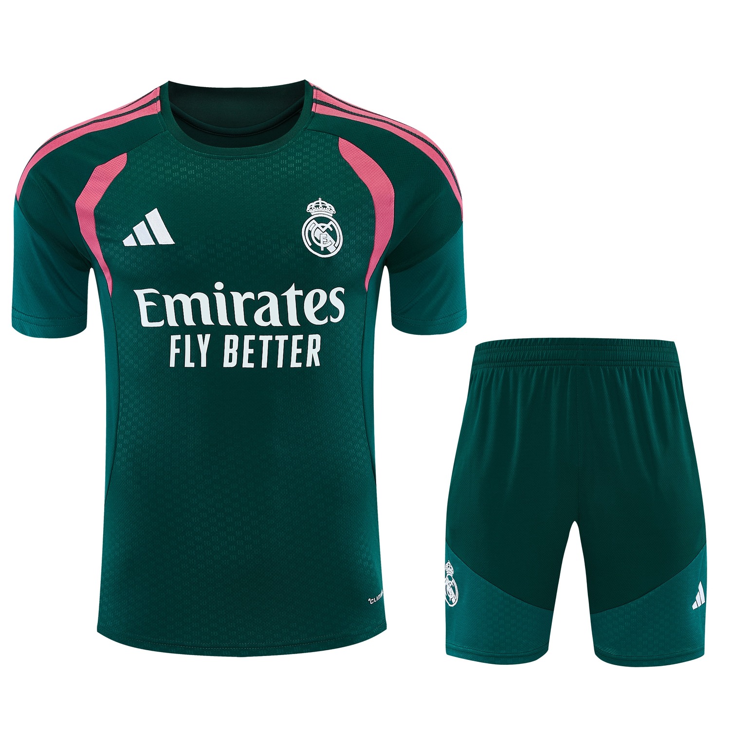 Real Madrid 26-27 Short-Sleeve Training Set - Dark Green Top & Dark Green Shorts - JerseysGala