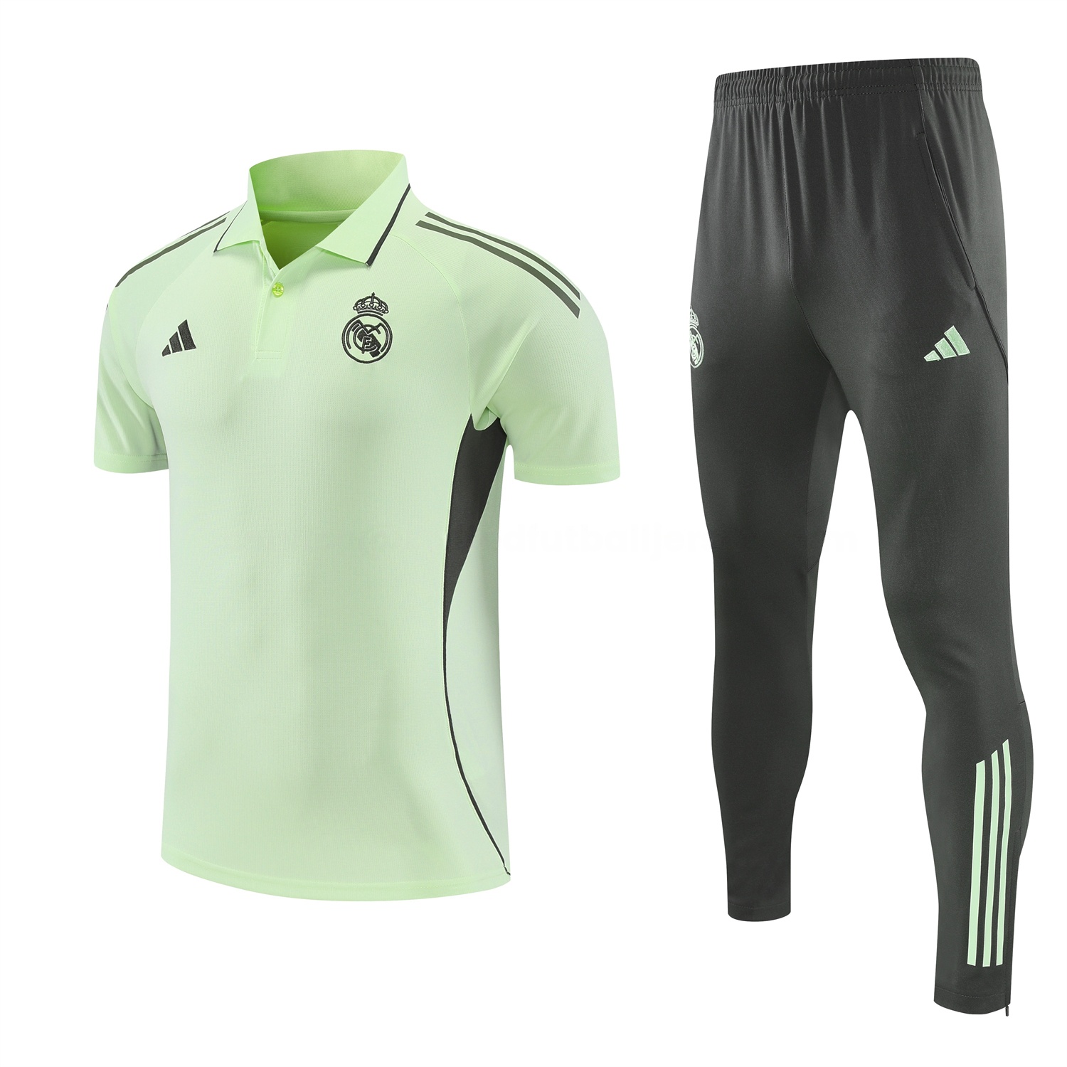 Real Madrid 25-26 POLO Short-Sleeve Training Set - Light Green Top and Dark Grey Pants - JerseysGala