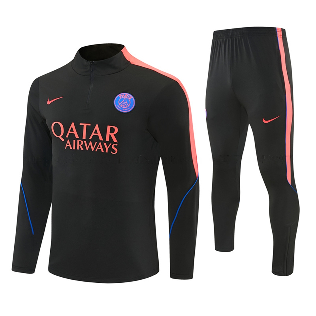 Paris Saint-Germain 26-27 Long Sleeves Training Set - Black With Pink Top & Pants - JerseysGala