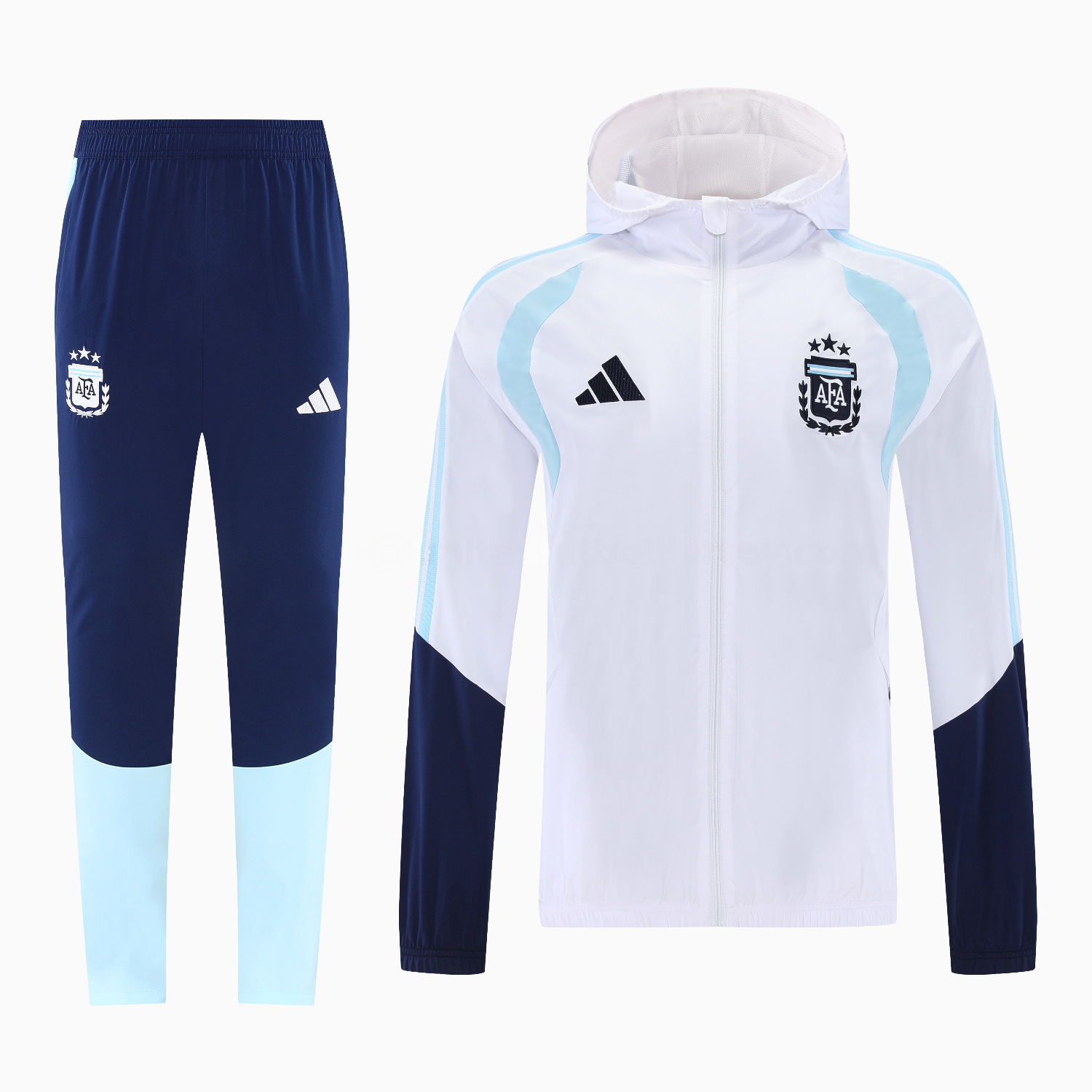 Argentina 2026 Hooded Windbreaker Training Set - White Top & Dark Blue Pants - JerseysGala