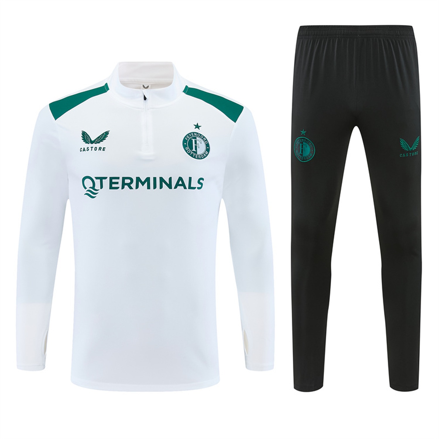 Feyenoord 26-27 Kids Long Sleeve Training Set - White Top & Black Pants - JerseysGala
