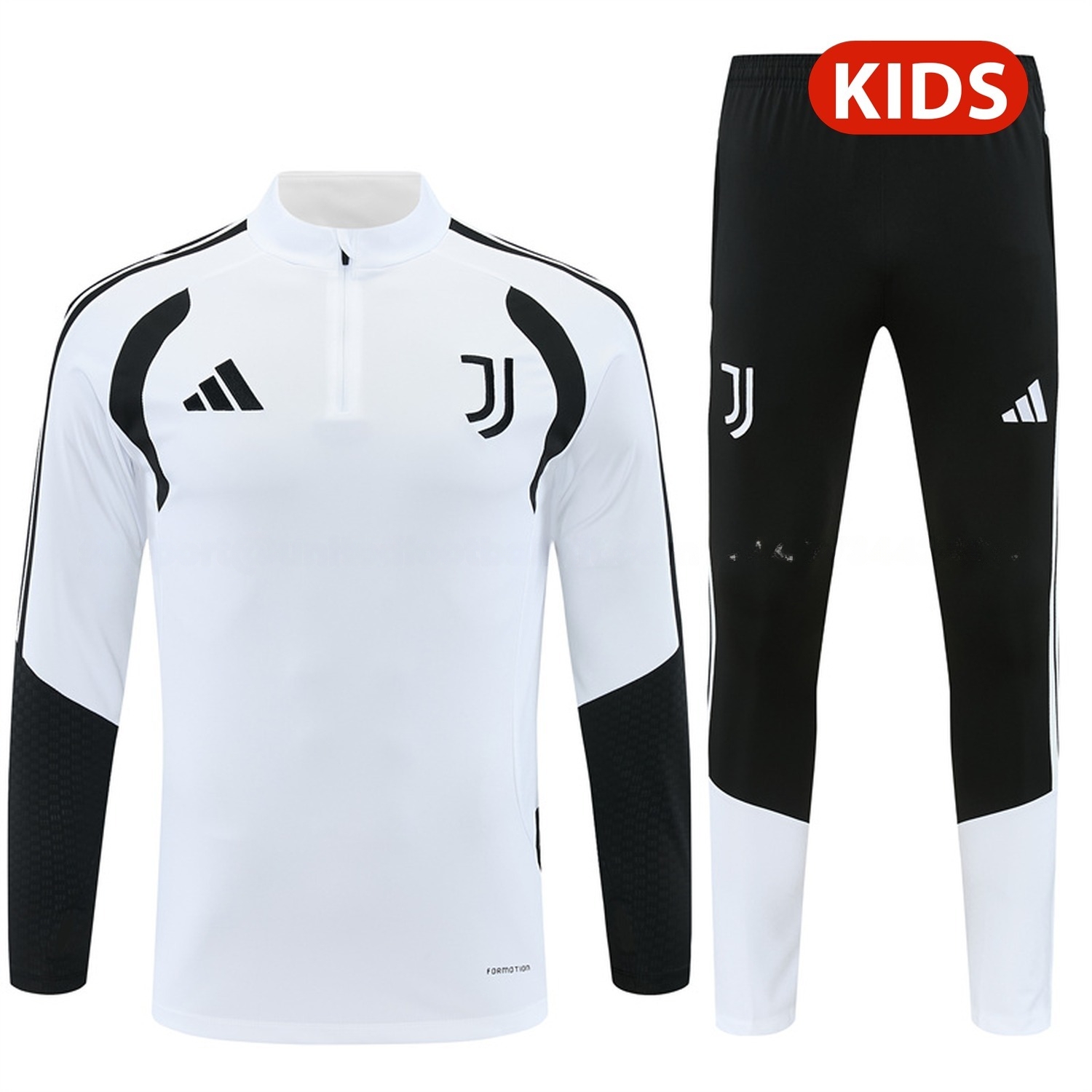 Juventus 26-27 Kids Long Sleeve Training Set - White Top & Black Pants - JerseysGala