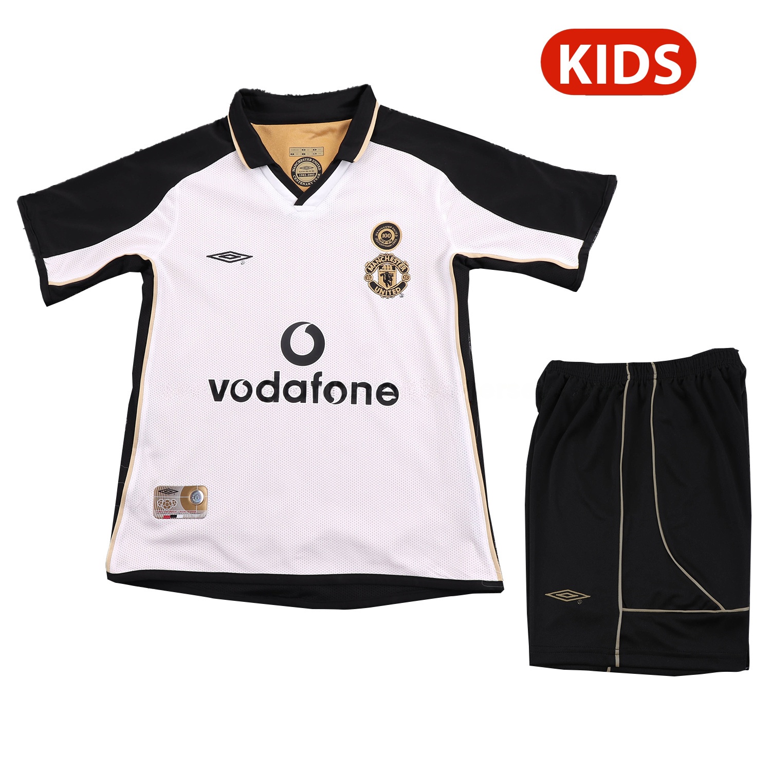 Retro Manchester United 2001-02 100th Centery Kids Kit - White - JerseysGala