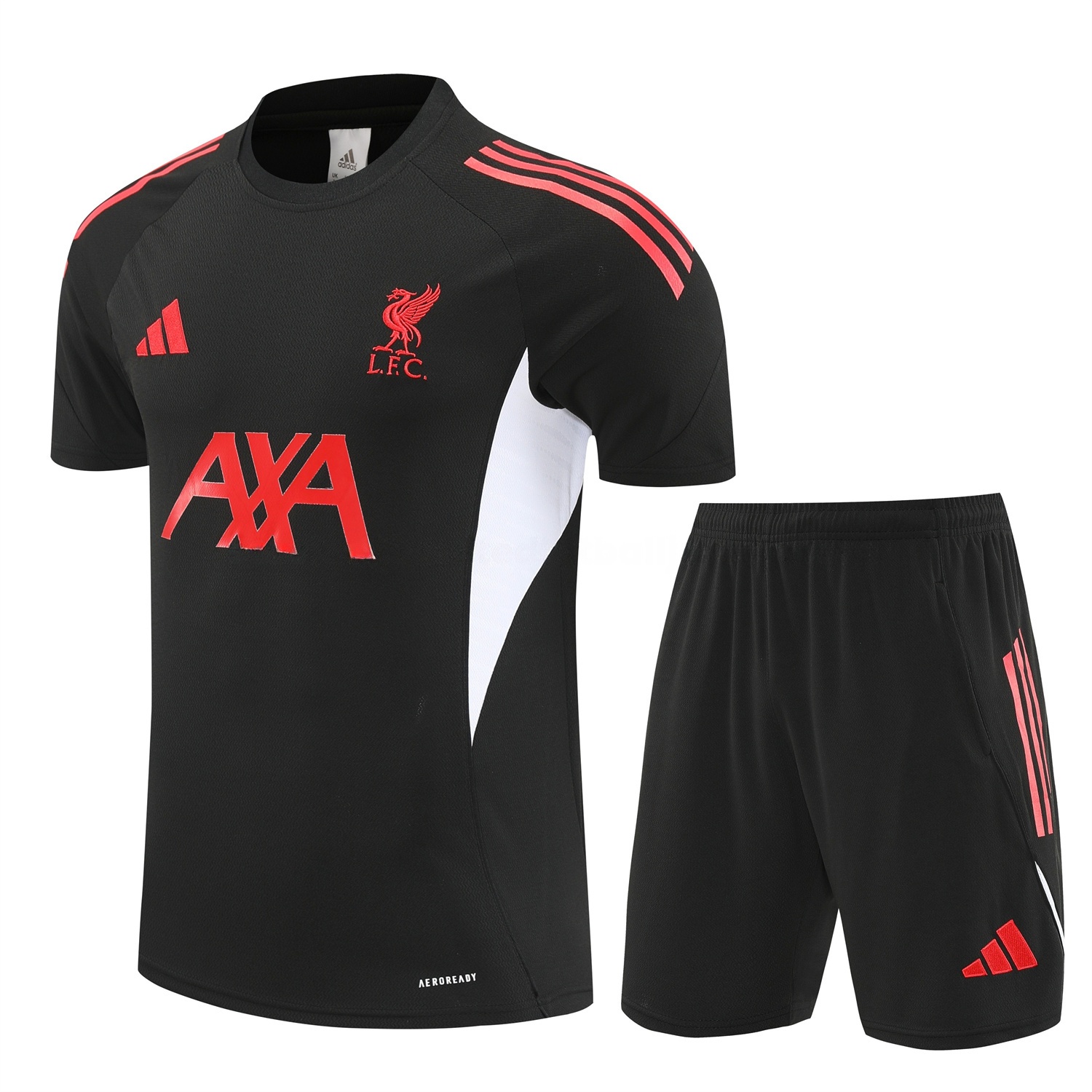 Liver.pool 25-26 Short-Sleeve Training Set - Black With Red Top & Black Shorts - JerseysGala