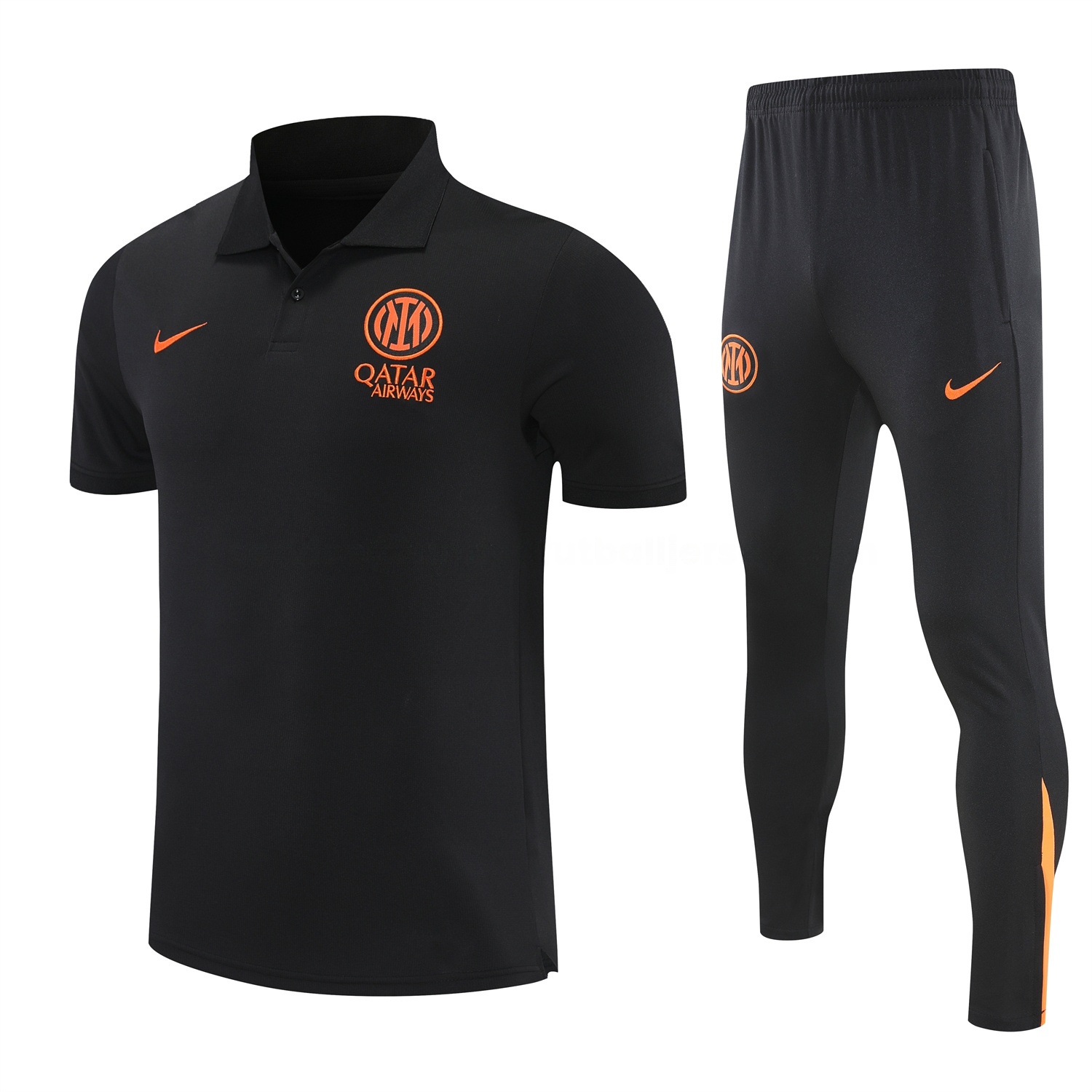 Inter Milan 25-26 POLO Short-Sleeve Training Set - Black Top and Black Pants - JerseysGala