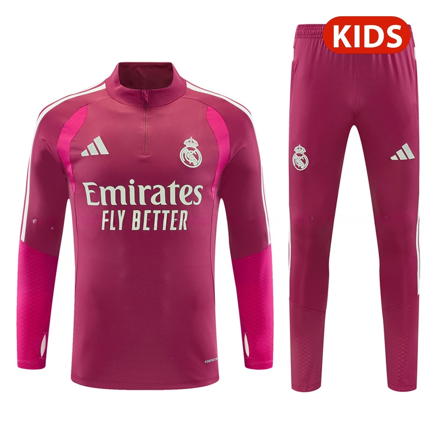 Real Madrid 26-27 Kids Long Sleeve Training Set - Rose Red Top & Rose Red Pants - JerseysGala