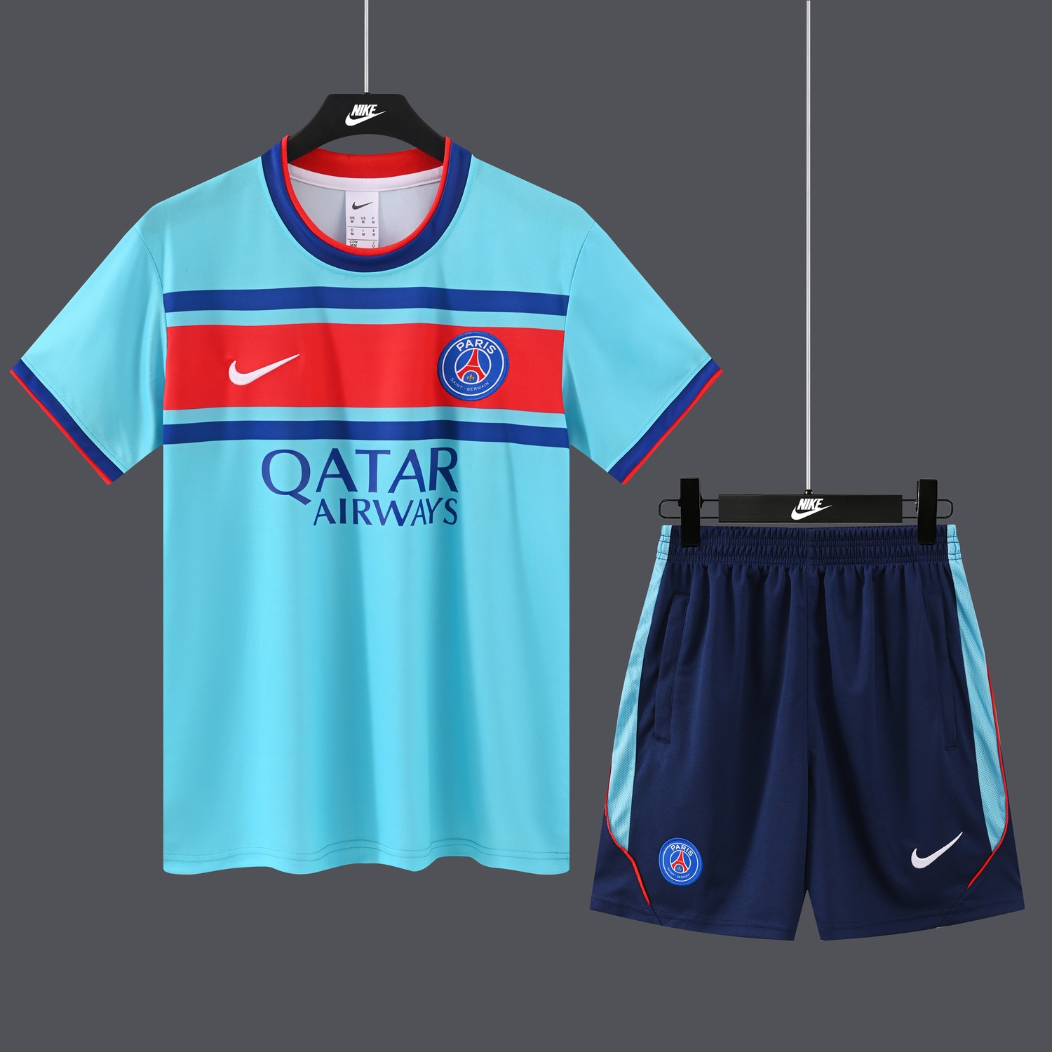 Paris Saint-Germain PSG 26-27 Short-Sleeve Training Set - Lake Blue Top & Deep Blue Shorts - JerseysGala