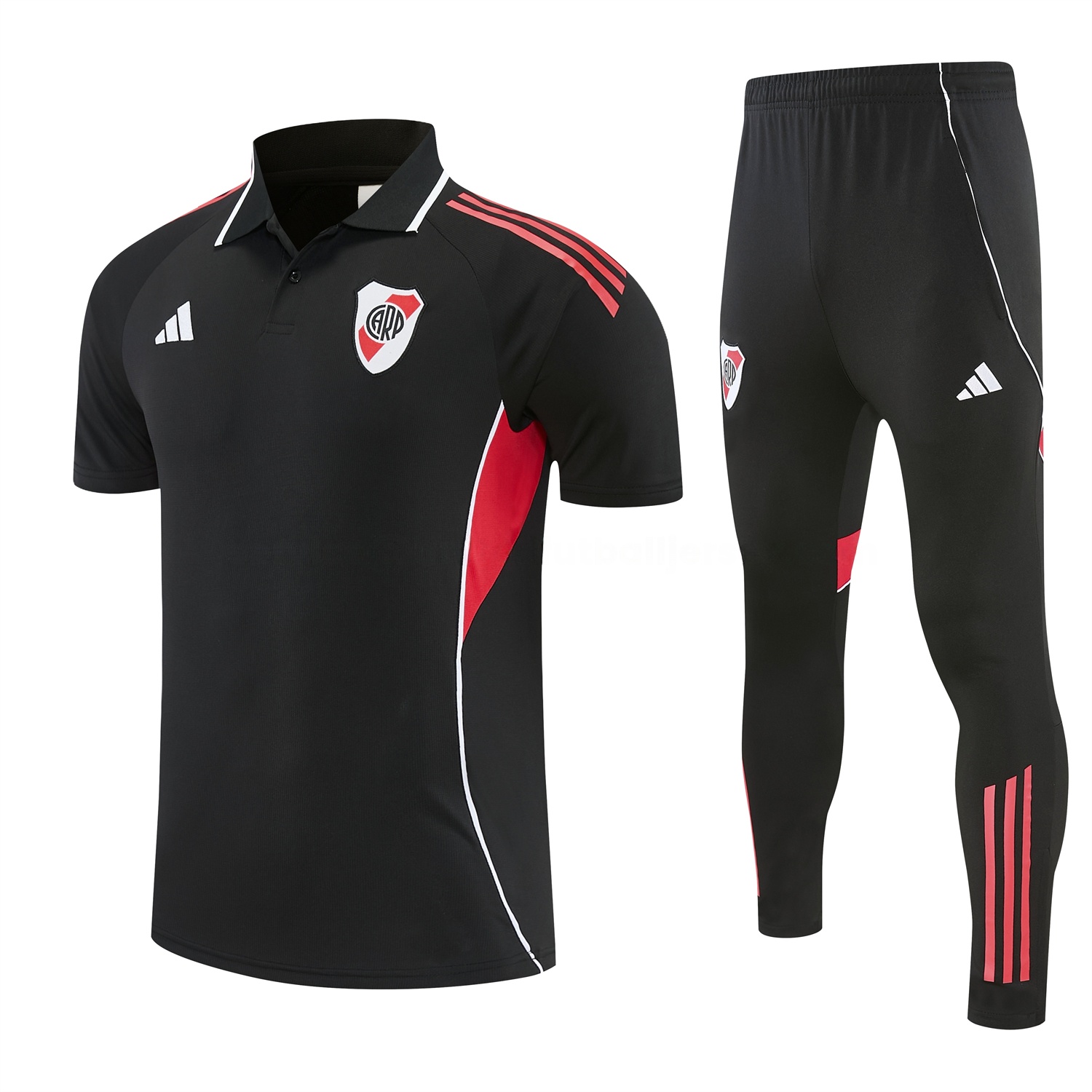 River Plate 25-26 POLO Short-Sleeve Training Set - Black Top and Black Pants - JerseysGala