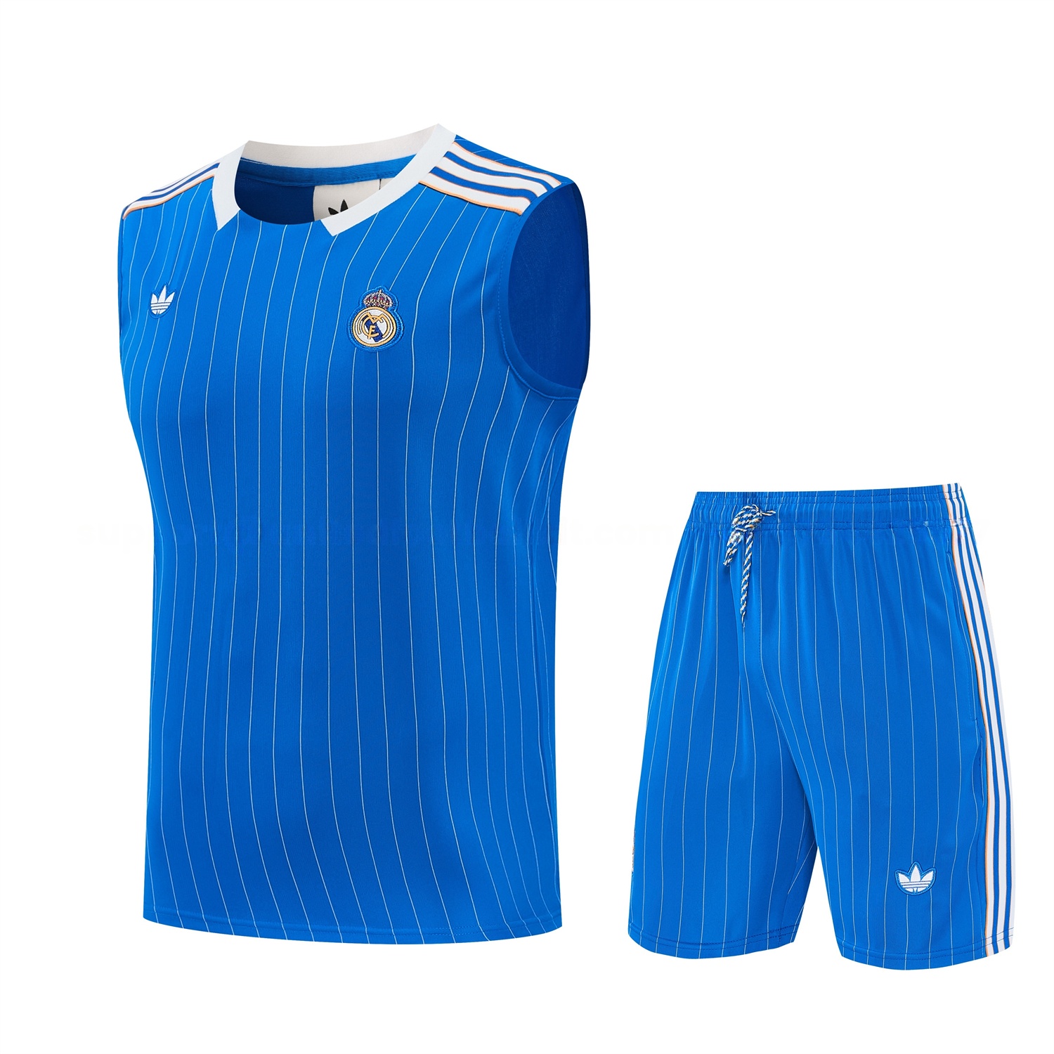 Real Madrid 25-26 Retro Style Vest Training Set - Blue With White Stripes Top & Pants - JerseysGala