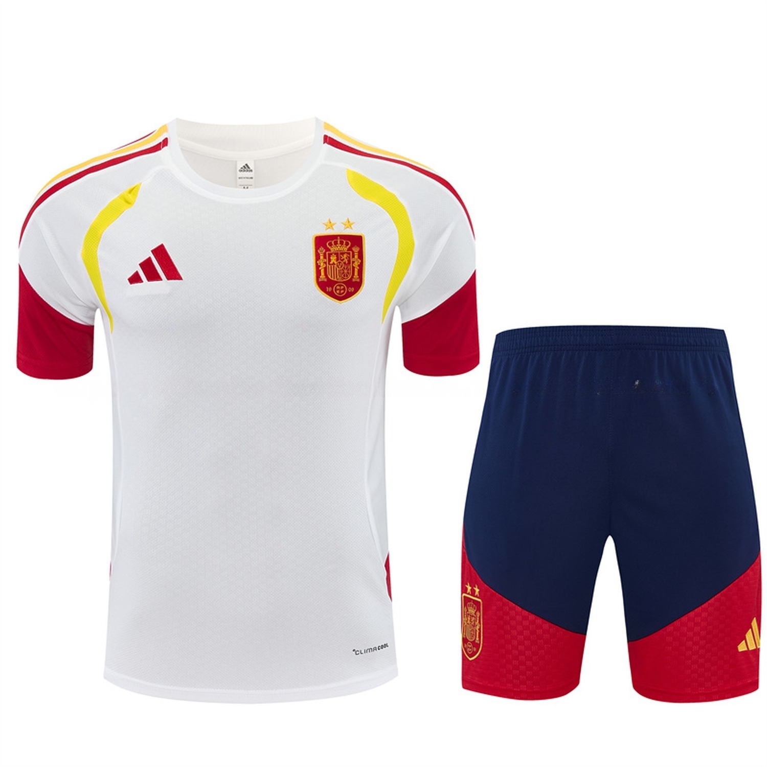 Spain 2026 Short-Sleeve Training Set - White Top & Deep Blue Shorts - JerseysGala