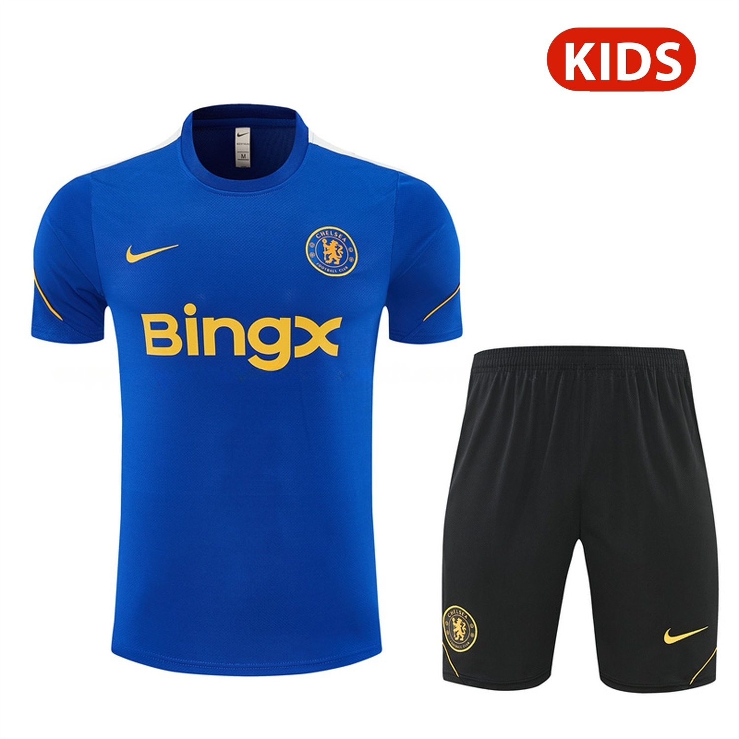C.H.E.L.S.E.A 26-27 Kids Short-Sleeve Training Set - Royal Blue Top & Black Shorts - JerseysGala