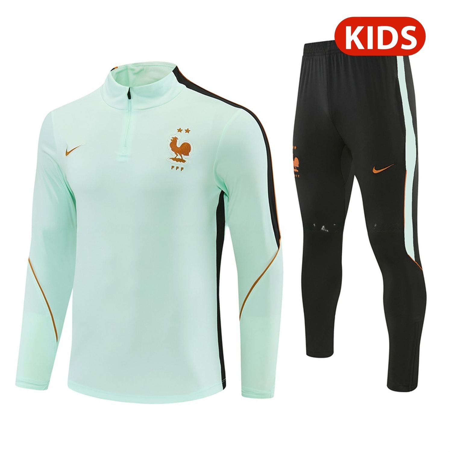 France 2026 Kids Long Sleeve Training Set - Light Green Top & Black Pants - JerseysGala