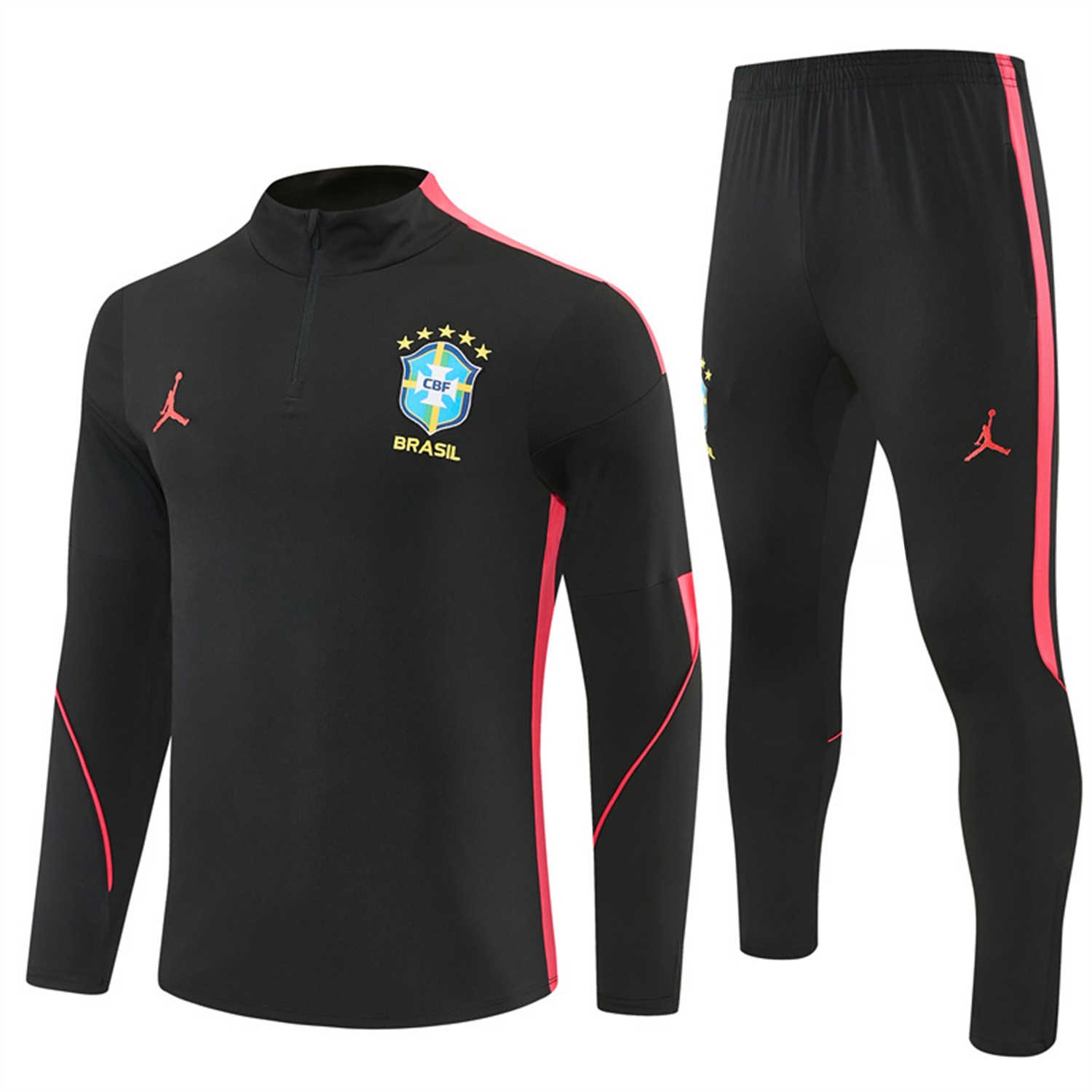 Brazil X JD 2026 Long Sleeves Training Set - Black Top And Black Orange Pants - JerseysGala