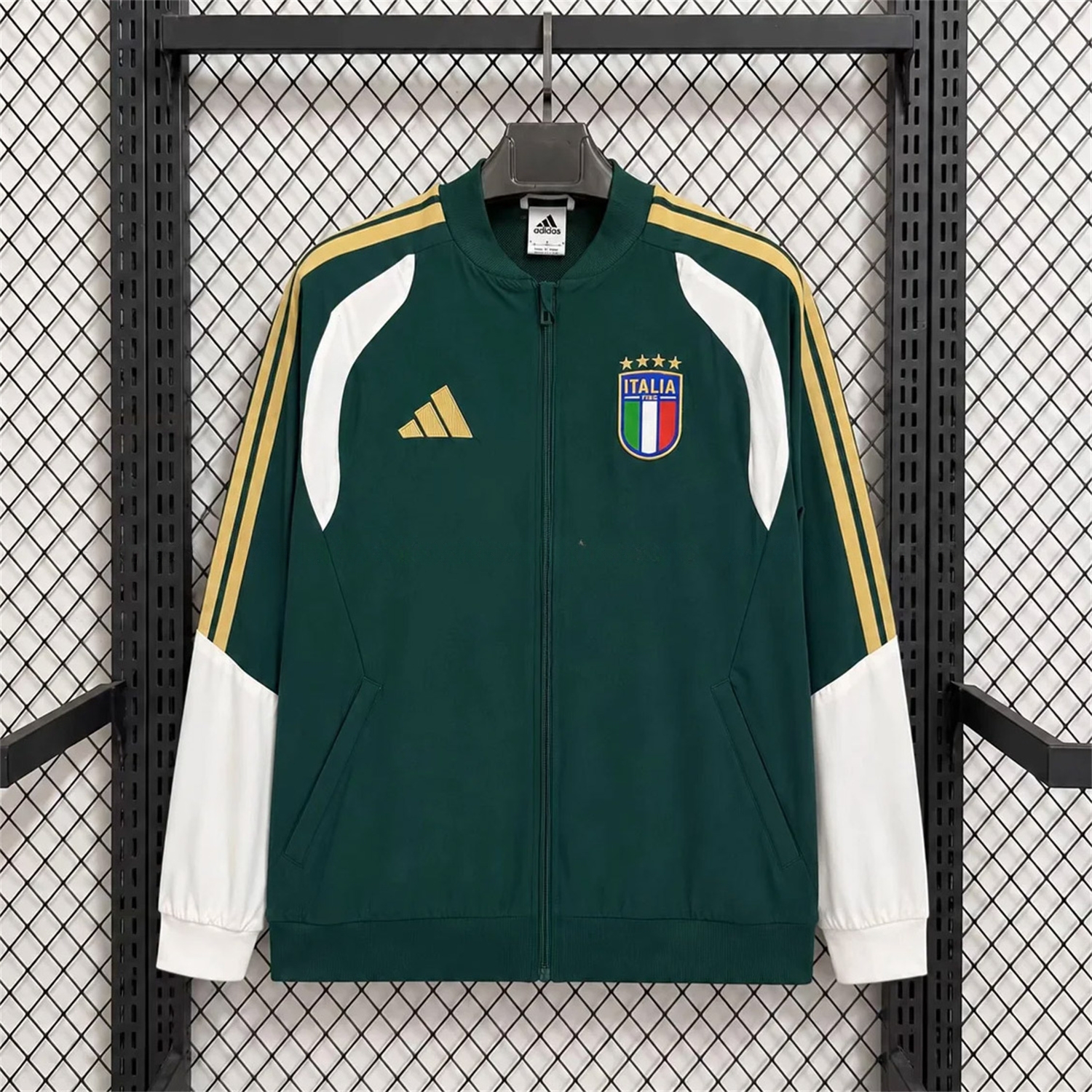 Italy 2026 Retro Style Windbreaker Jacket - Dark Green With White Sleeves - JerseysGala