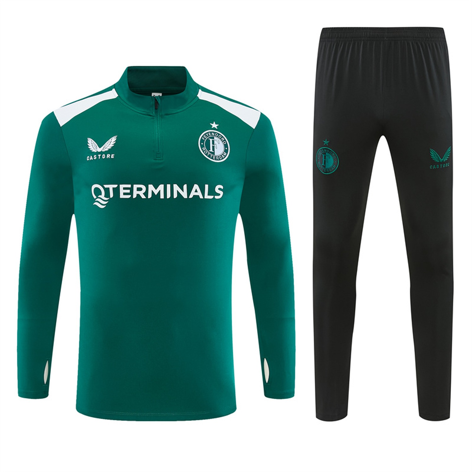 Feyenoord 26-27 Kids Long Sleeve Training Set - Green Top & Black Pants - JerseysGala