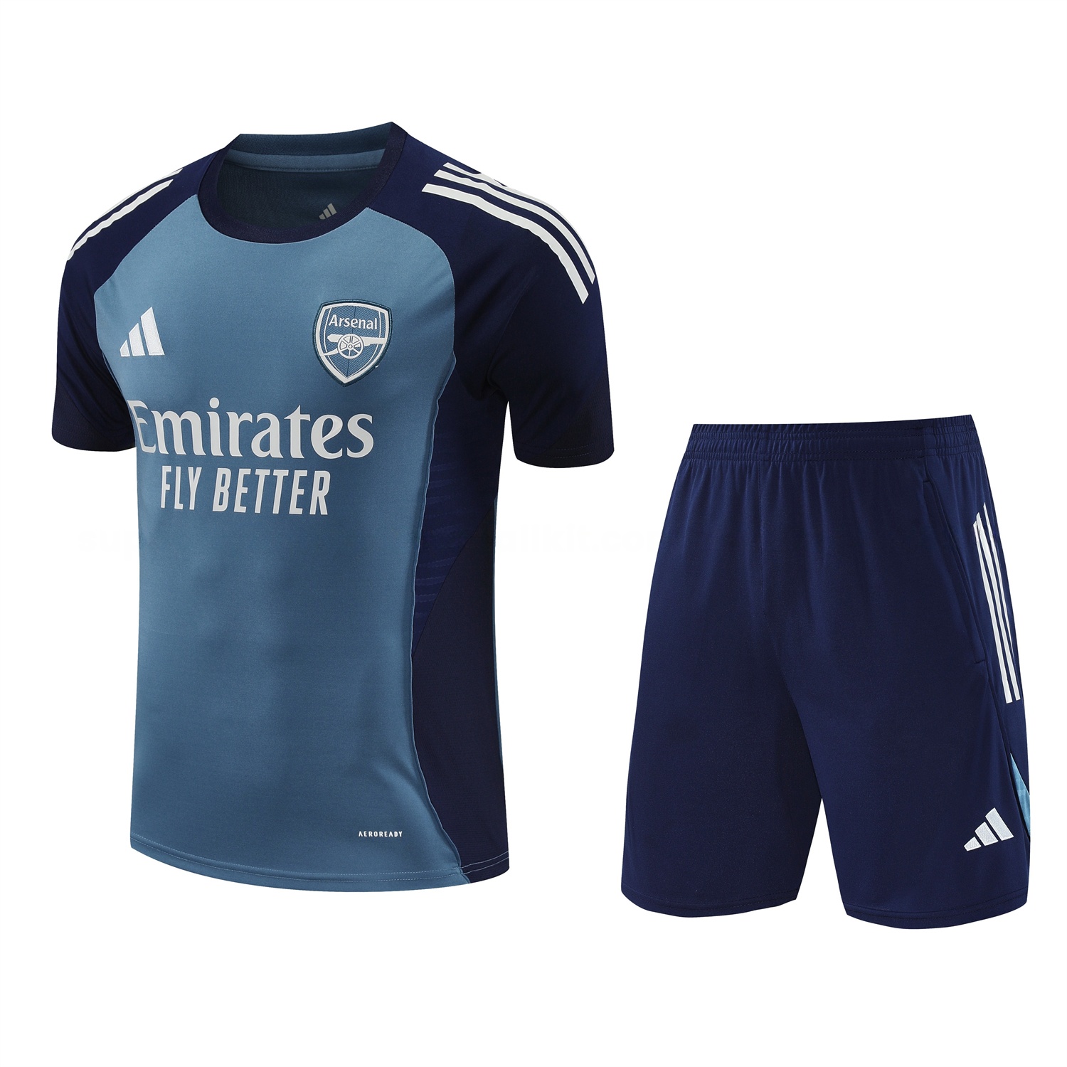 Arsenal 25-26 Short-Sleeve Training Set - Grey Blue Top & Dark Blue Shorts - JerseysGala