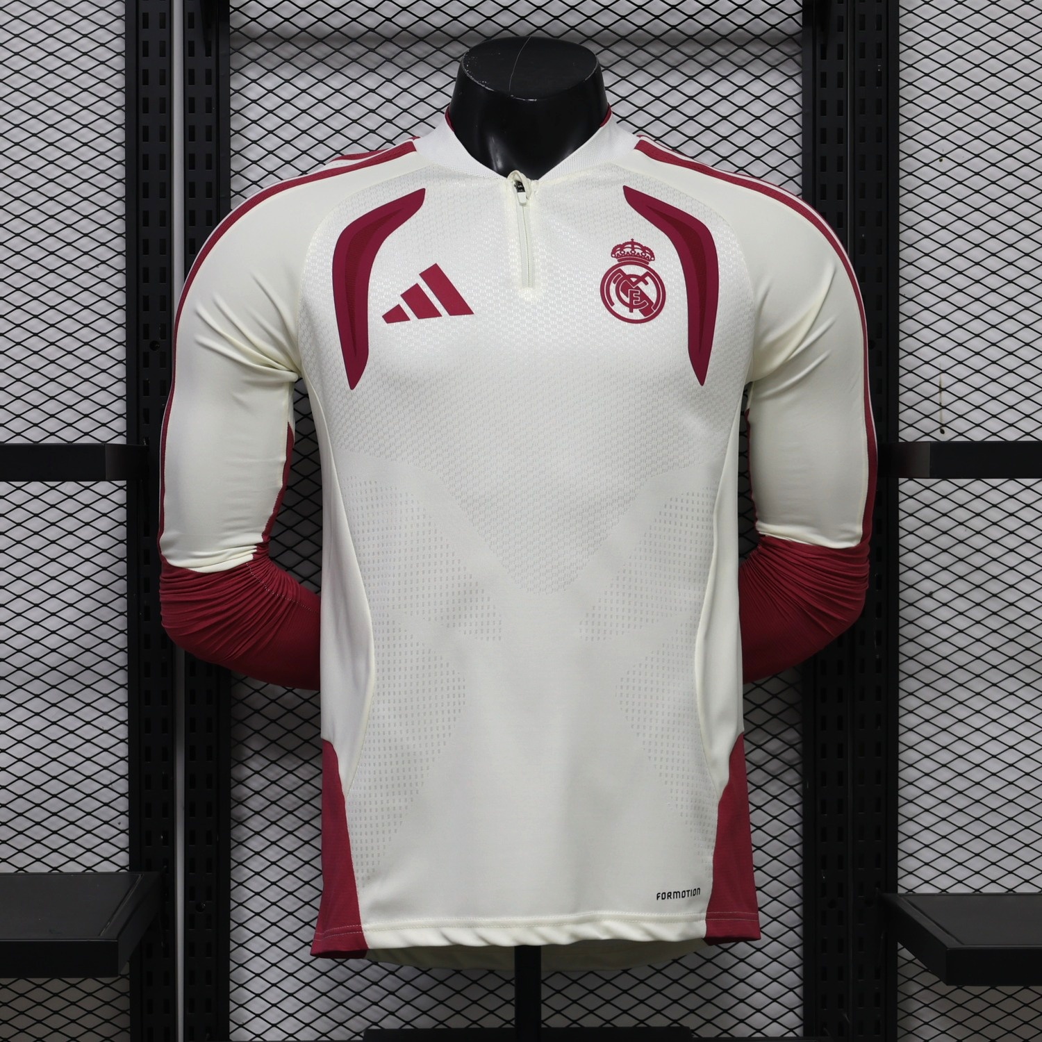 Real Madrid 26-27 Cream Red Long Sleeves Training Jersey - Player Version - JerseysGala