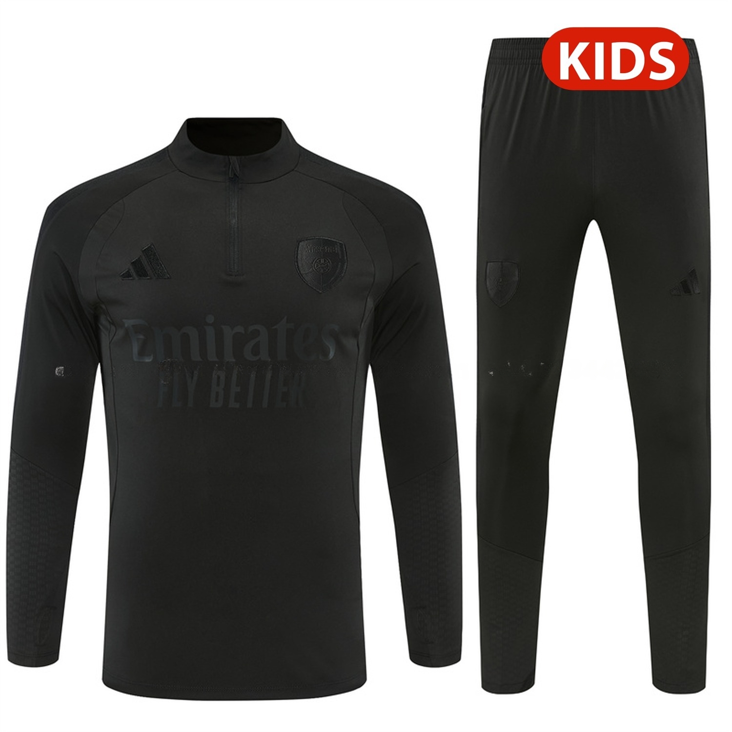 Arsenal 26-27 Kids Long Sleeve Training Set - Pure Black Top & Black Pants - JerseysGala