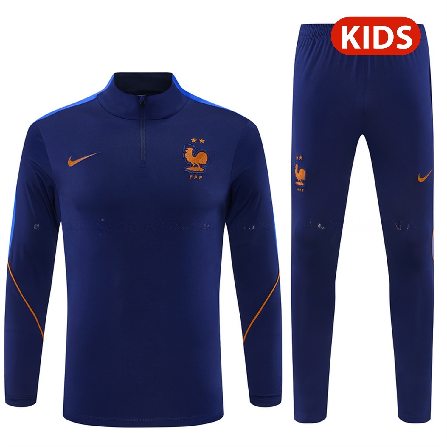 France 2026 Kids Long Sleeve Training Set - Deep Blue Top & Deep Blue Pants - JerseysGala