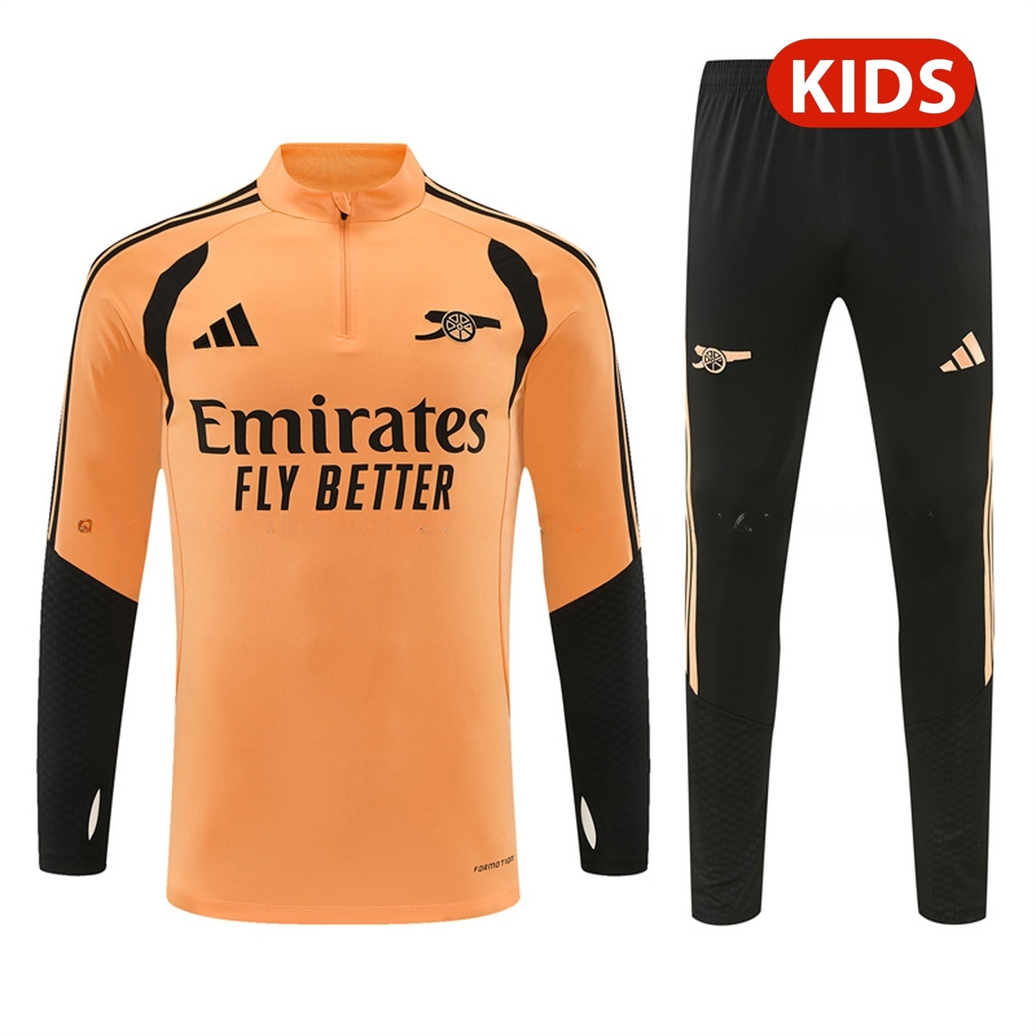 Arsenal 26-27 Kids Long Sleeve Training Set - Orange Top & Black Pants - JerseysGala