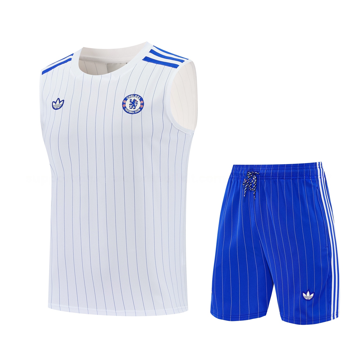 C.H.E.L.S.E.A 25-26 Retro Style Vest Training Set - White Top & Blue Stripes Pants - JerseysGala