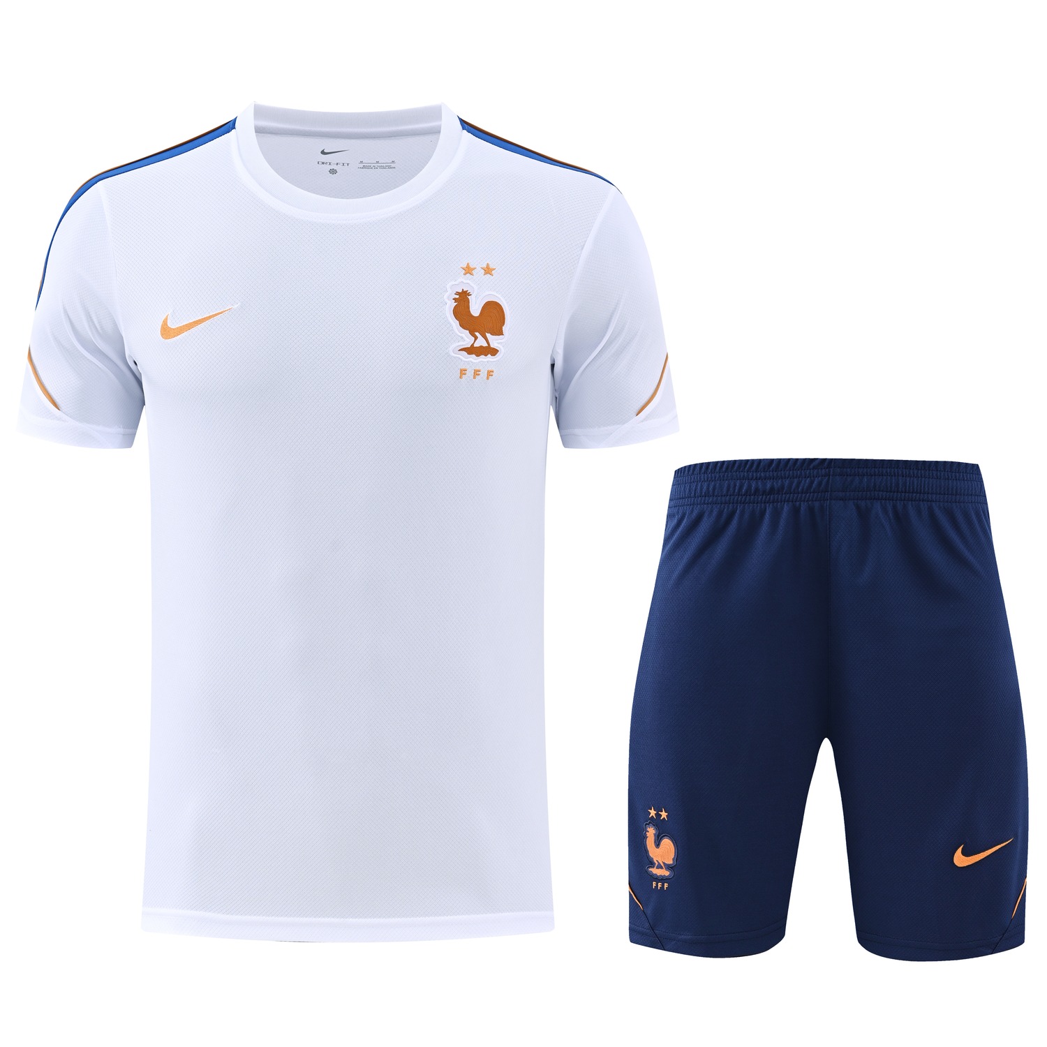France 2026 Short-Sleeve Training Set - White Top & Deep Blue Shorts - JerseysGala