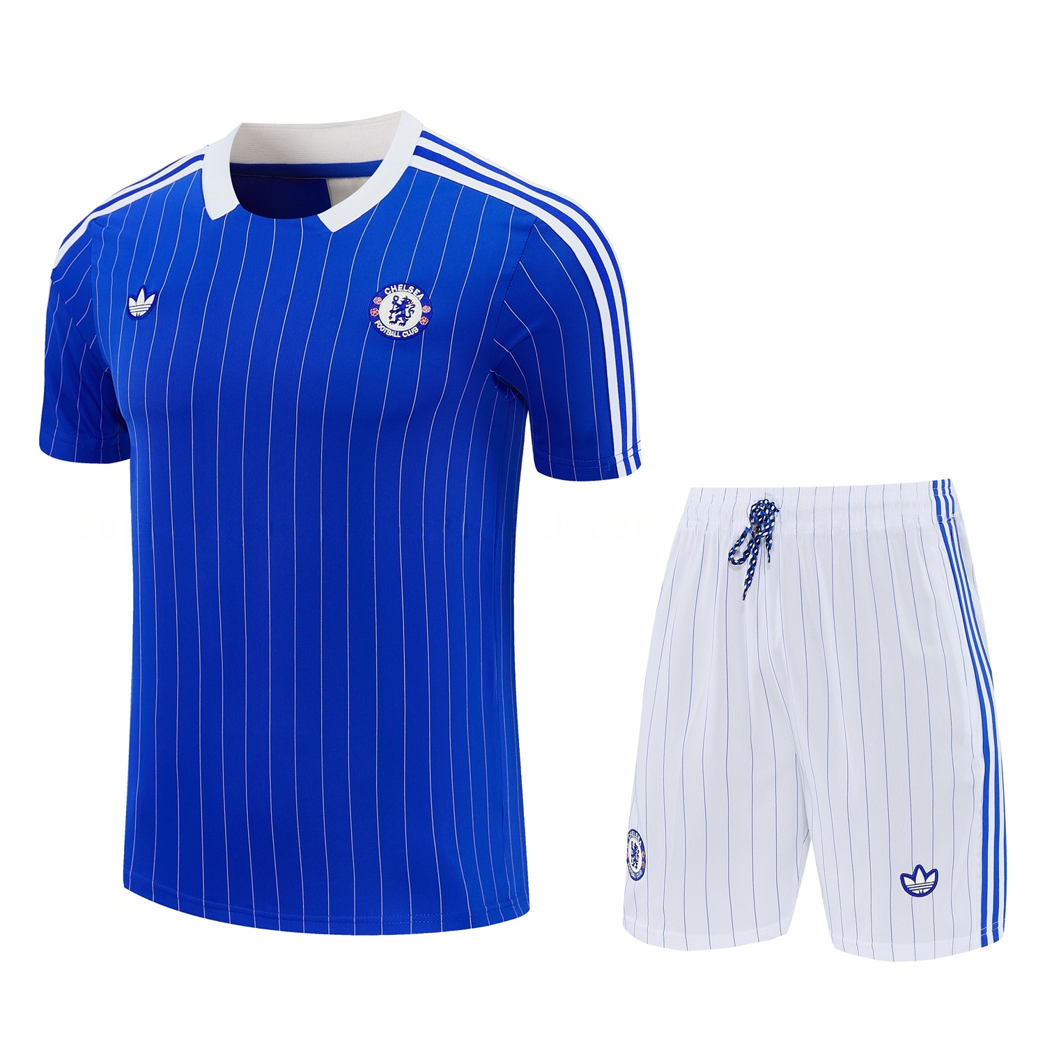 C.H.E.L.S.E.A 25-26 Retro Style Short-Sleeve Training Set - Blue Top & White Pants - JerseysGala