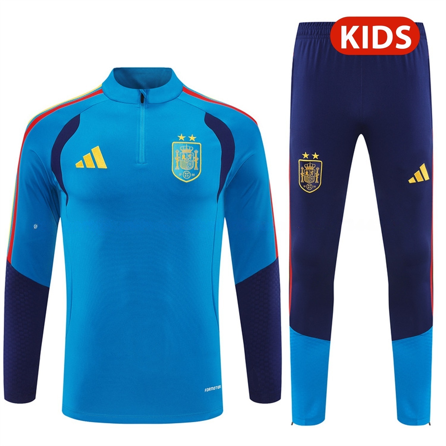 Spain 2026 Kids Long Sleeve Training Set - Lake Blue Top & Deep Blue Pants - JerseysGala